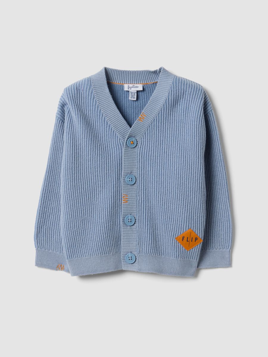 Blue cotton-blend V-neck oversized fit cardigan for boys_0