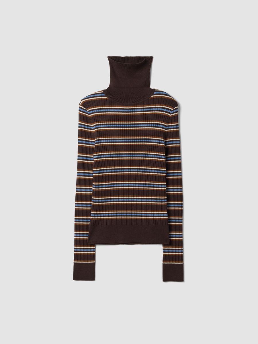 Brown striped fitted viscose-blend crew-neck jumper_0