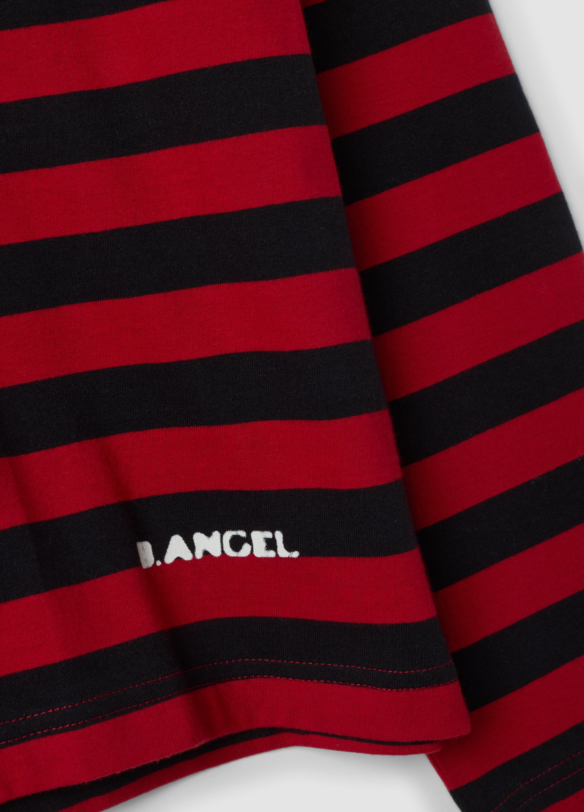 Red and blue striped crew-neck T-shirt in pure cotton, oversized fit