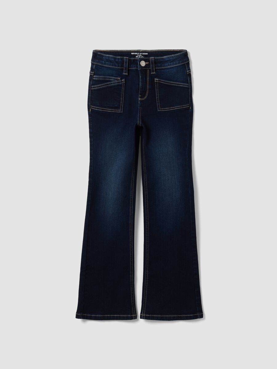 Girls&rsquo; blue flared stretch-cotton jeans_0