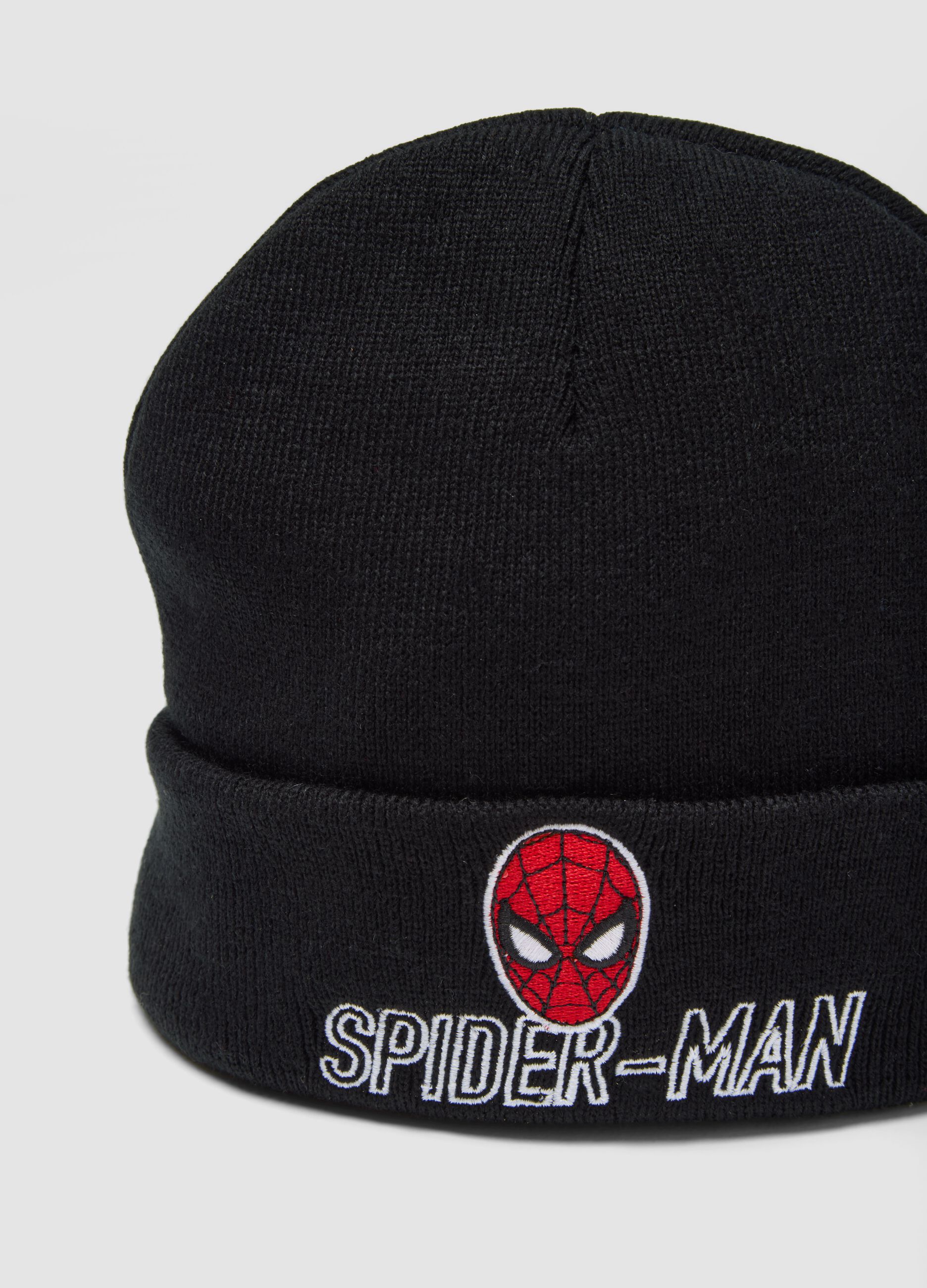Black Spider-Man hat, neck warmer and gloves set