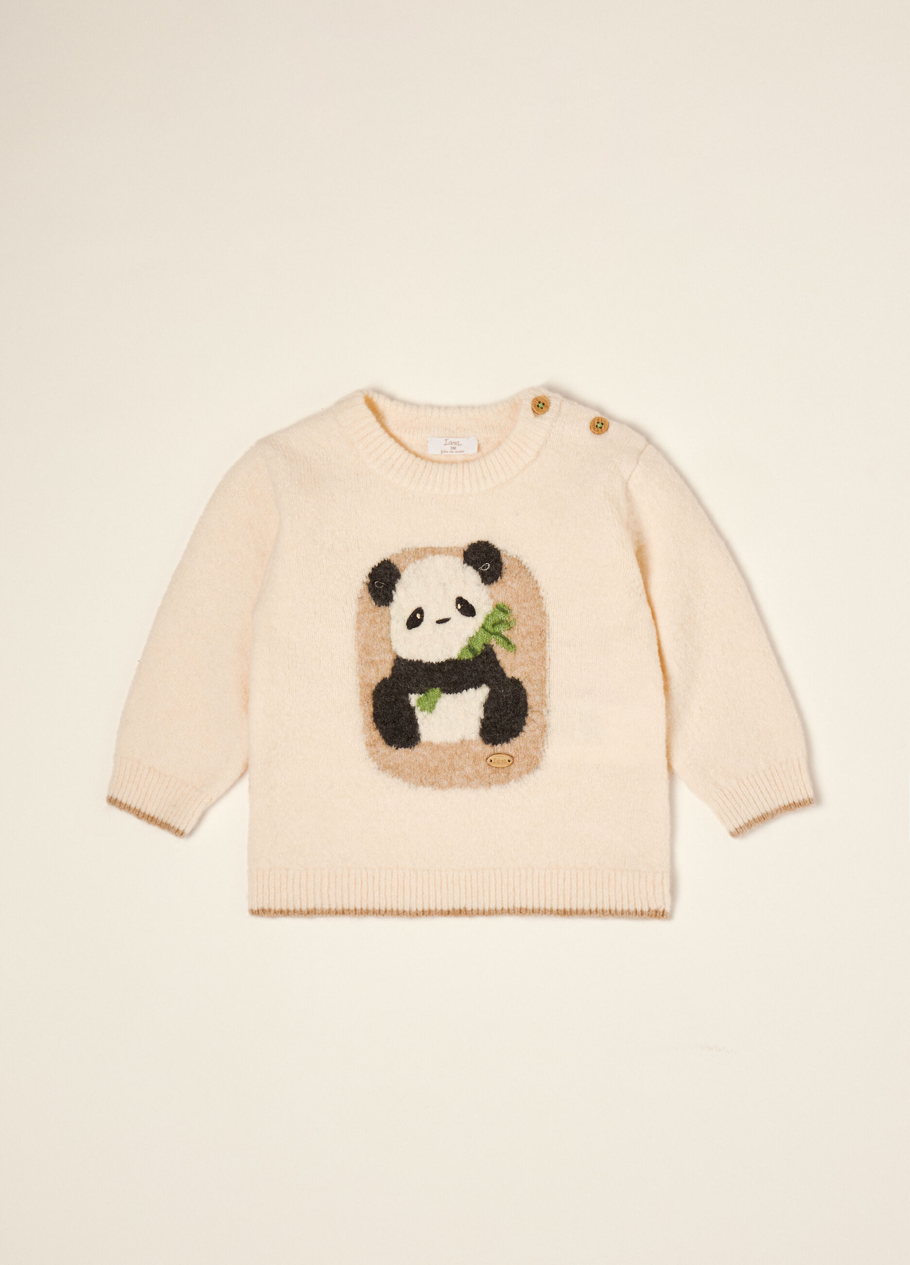 Beige stretch wool jumper with panda print
