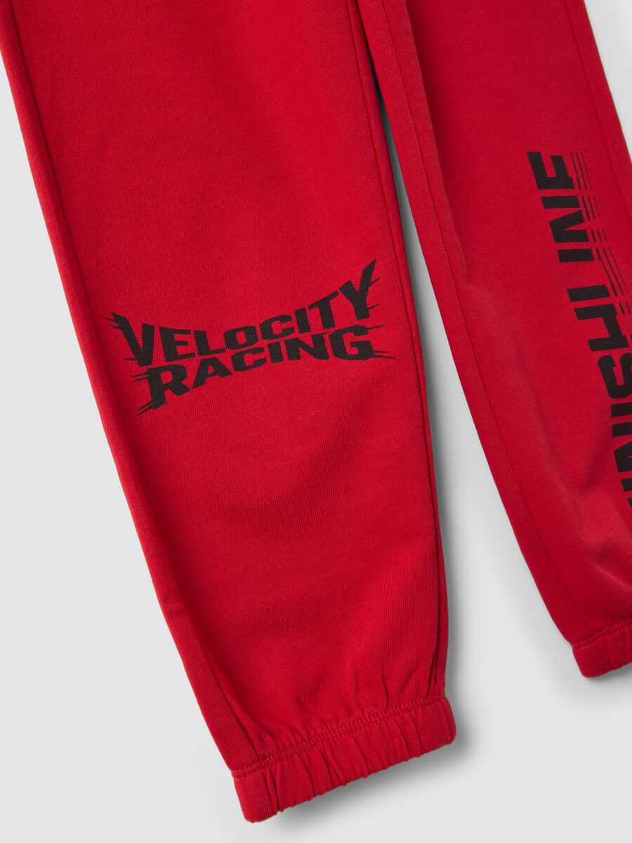 Red pure cotton jogger trousers with racing print_3