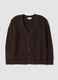 Brown stretch-fabric cardigan with deep V-neck_0