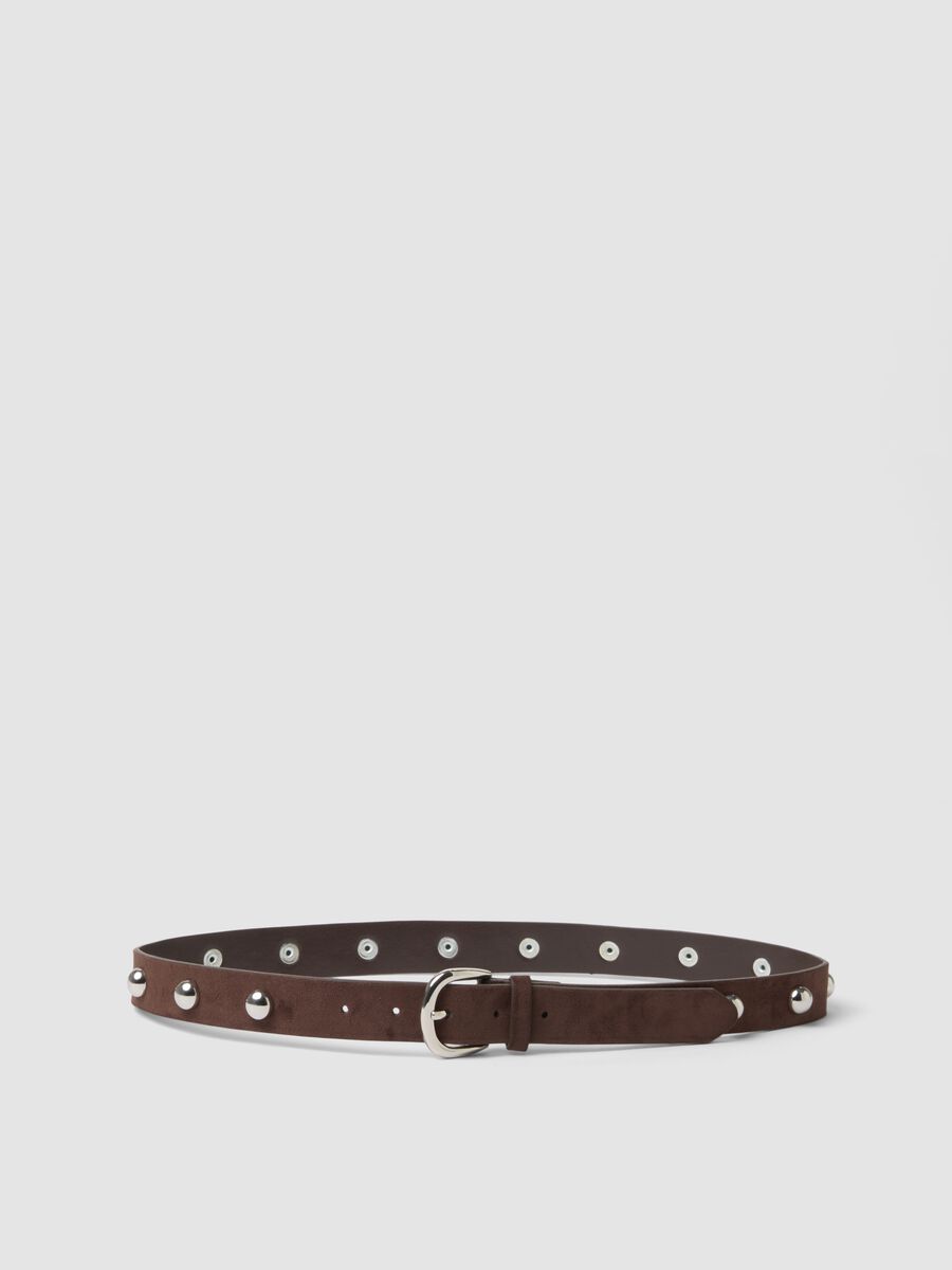 Brown belt with metal studs_0