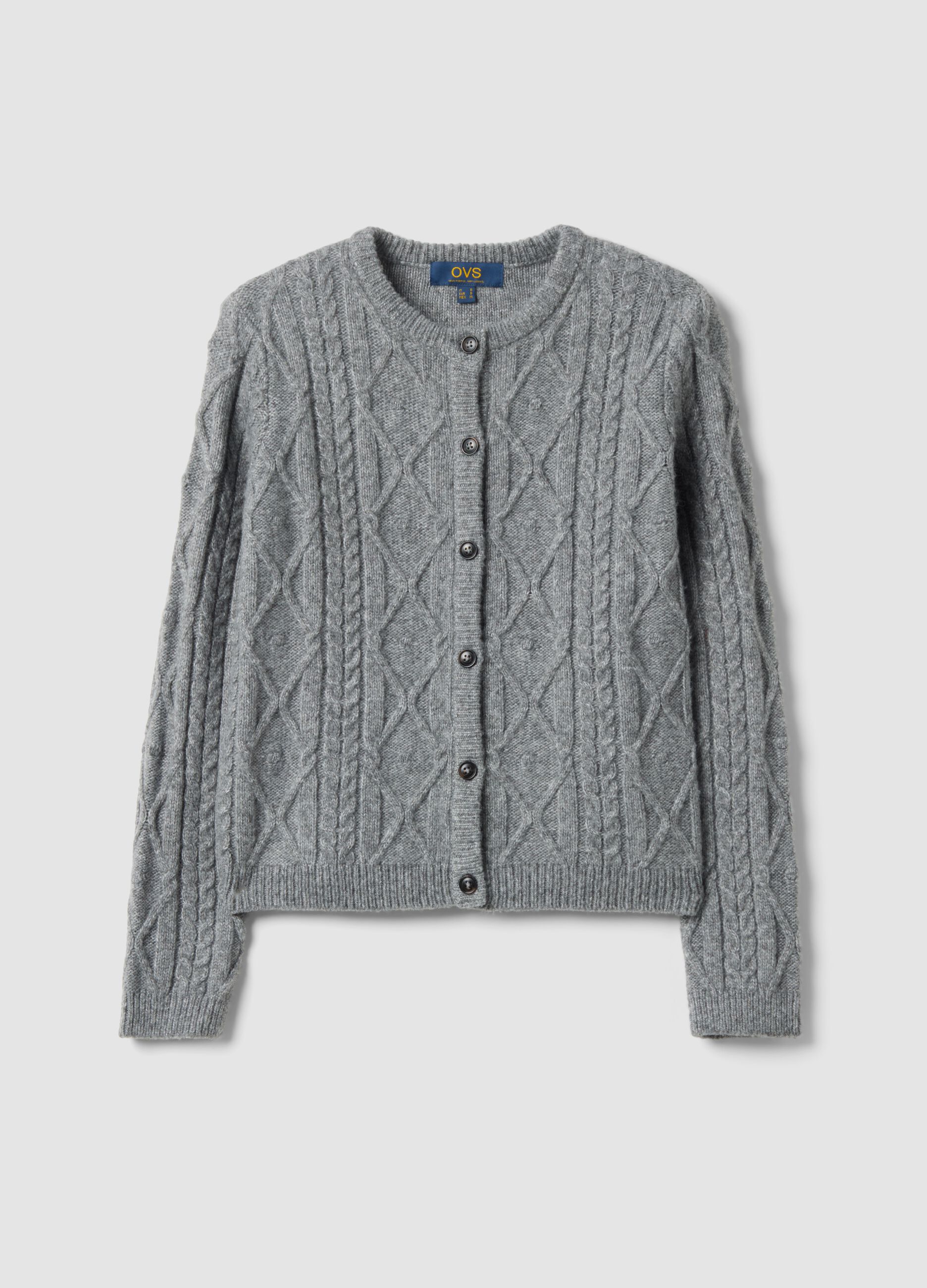 Grey cable-knit wool-blend cardigan