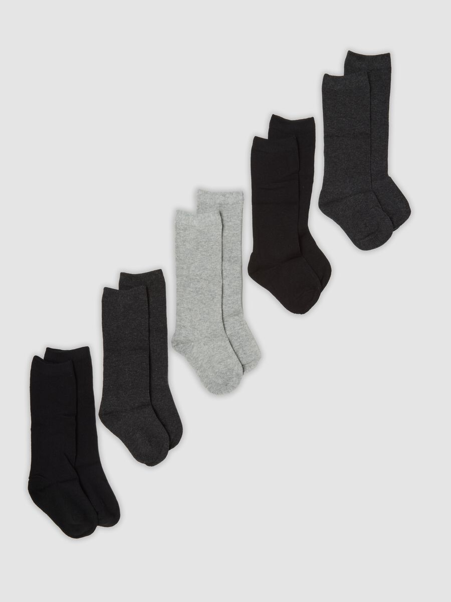 Multipack of five multicolour long socks in stretch organic cotton_0