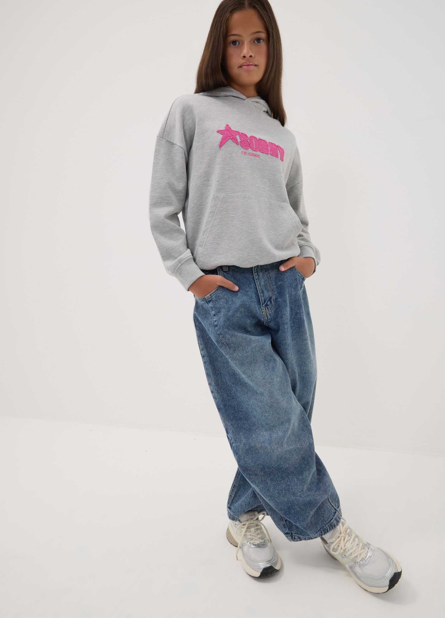 Pure cotton denim balloon-fit jeans for girls