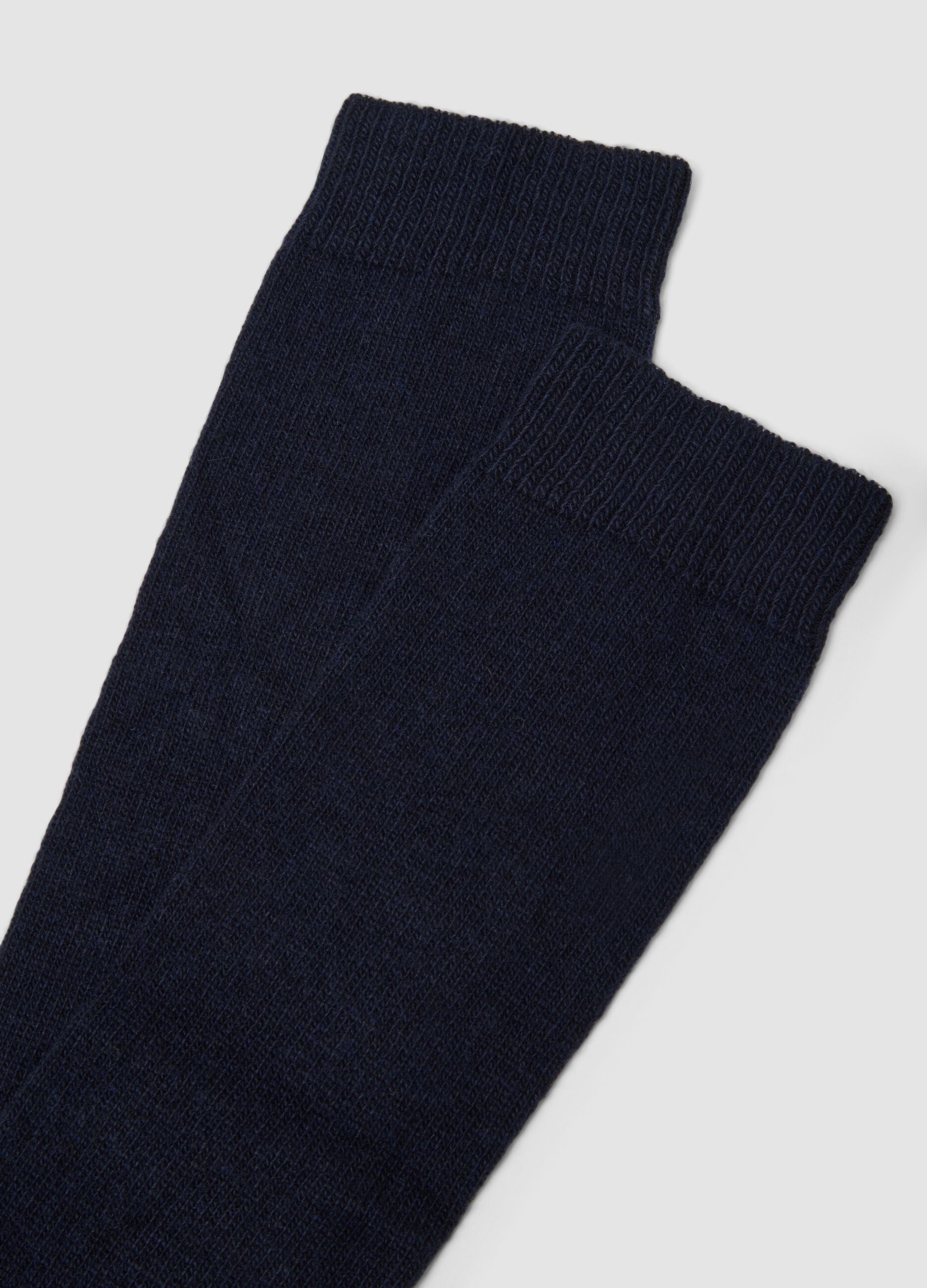 Blue over-the-calf socks in wool, viscose and stretch cashmere