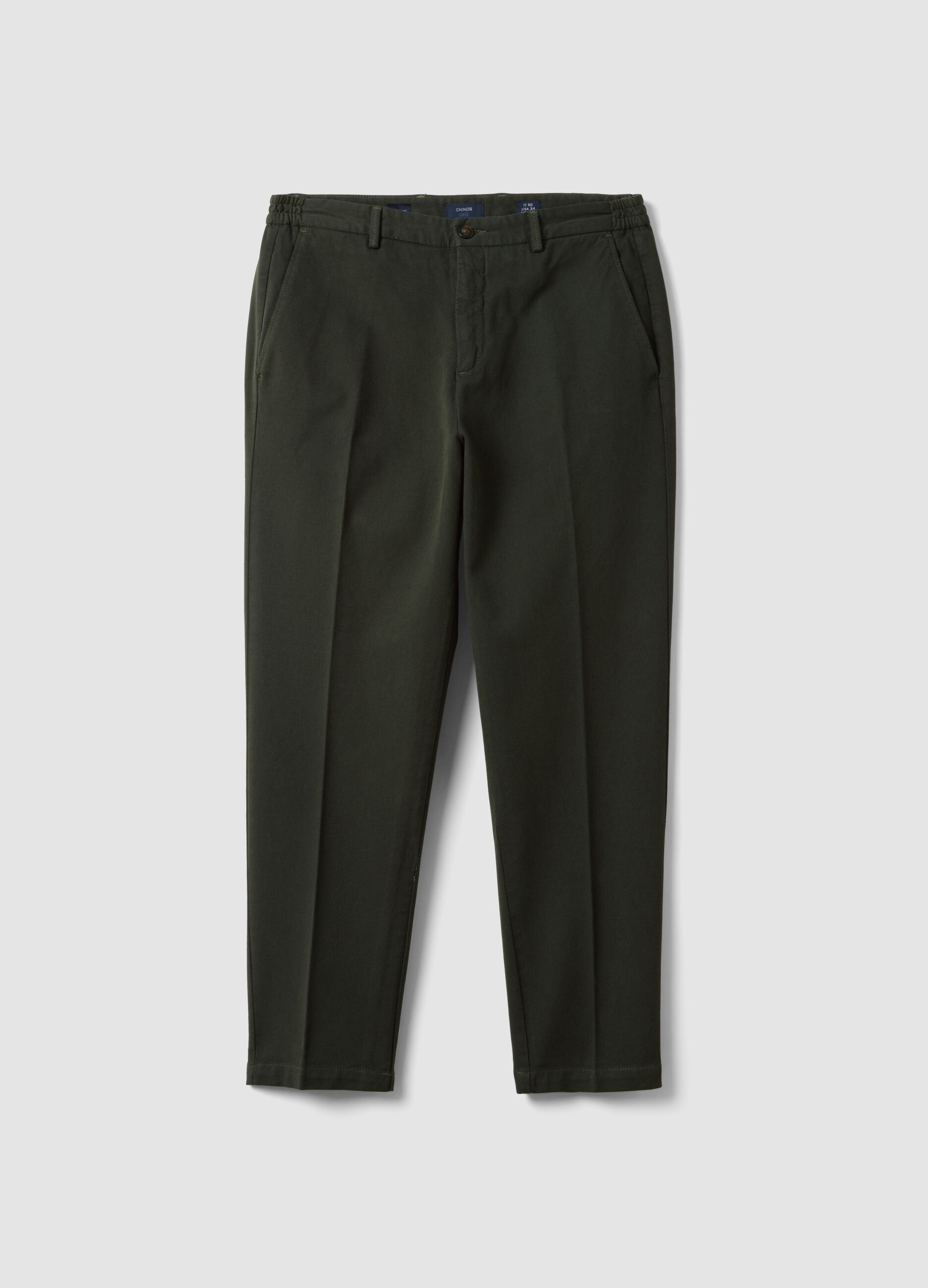 Pantaloni chino verdi in cotone e modal elasticizzato