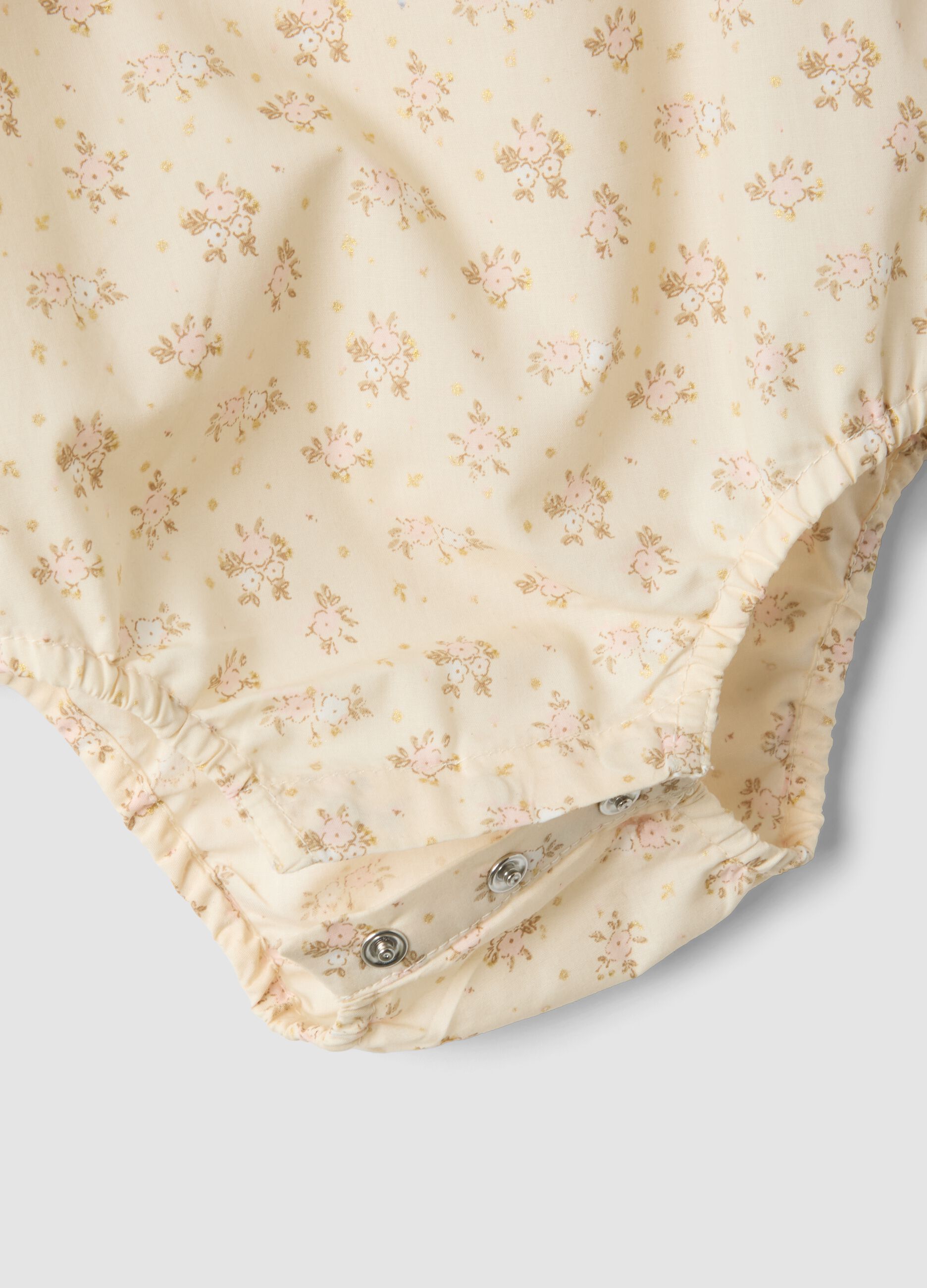 Beige pure cotton baby girl bodysuit with frill collar and floral print