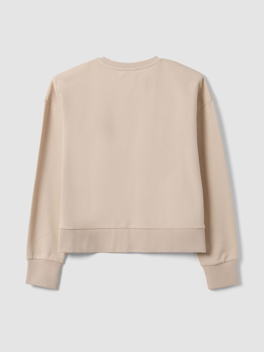 Beige cotton-blend crew-neck sweatshirt with teddy print_5