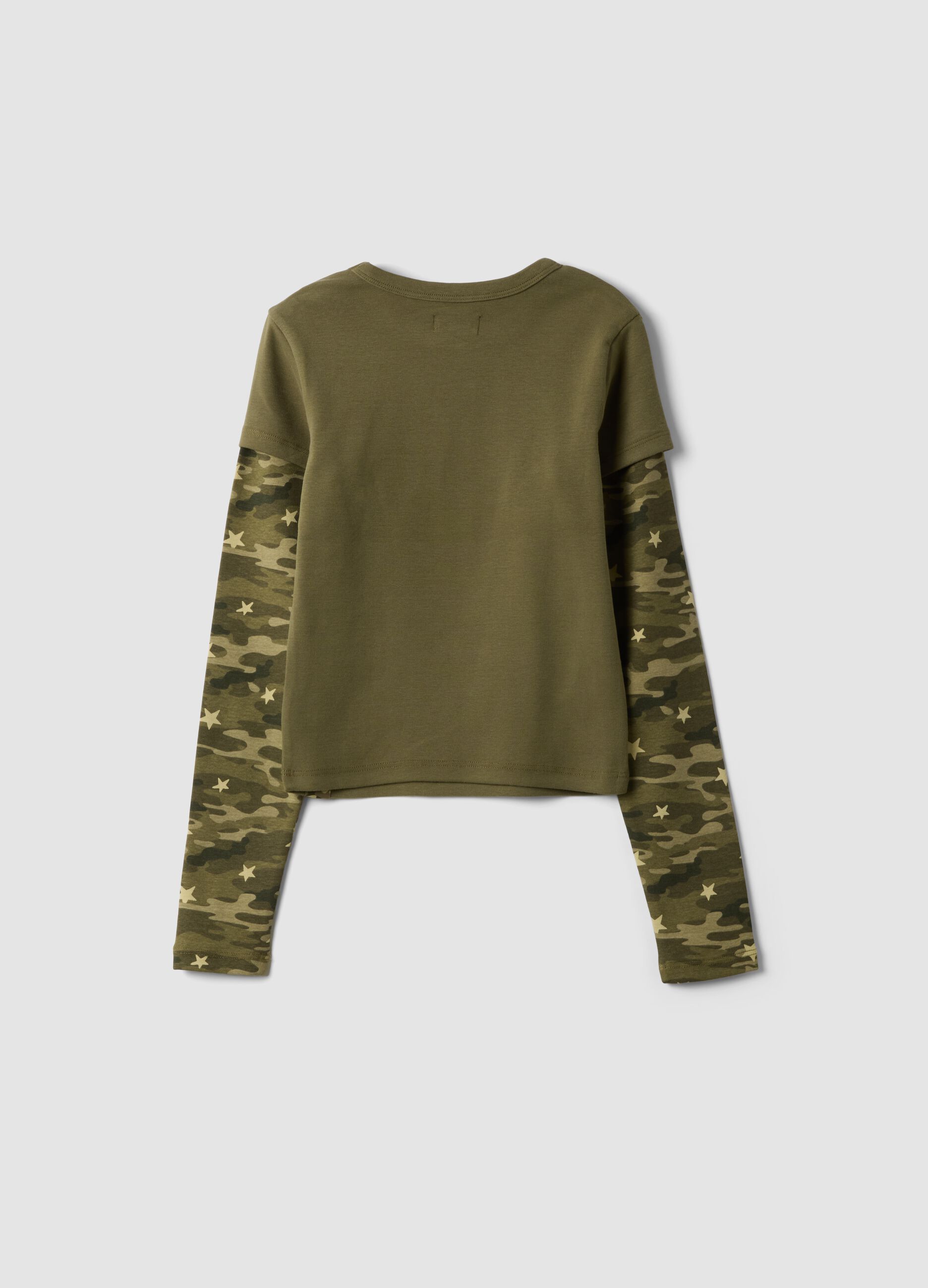 Green stretch cotton slim-fit T-shirt with ribbed neckline