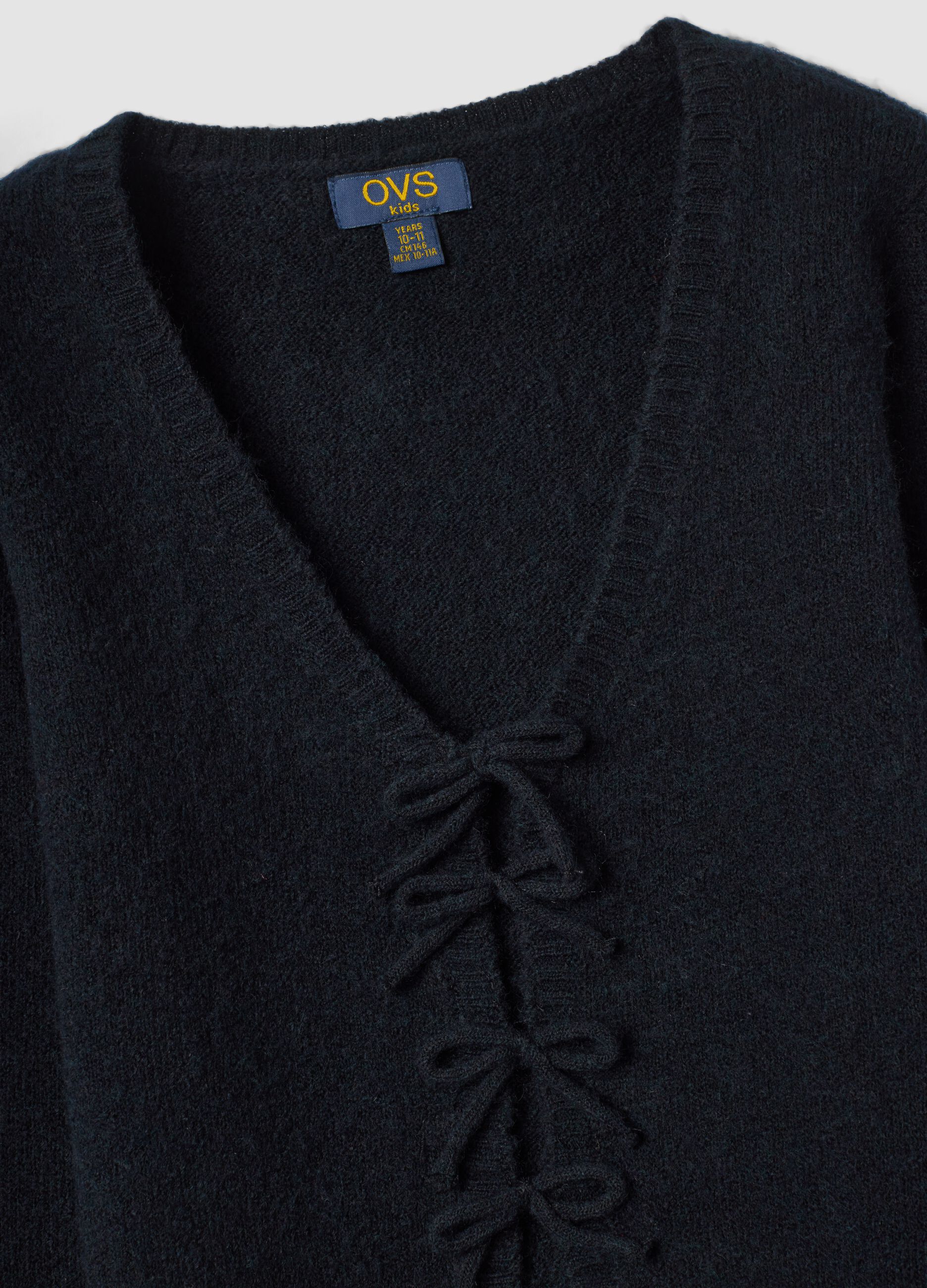Black stretch wool cardigan, regular fit