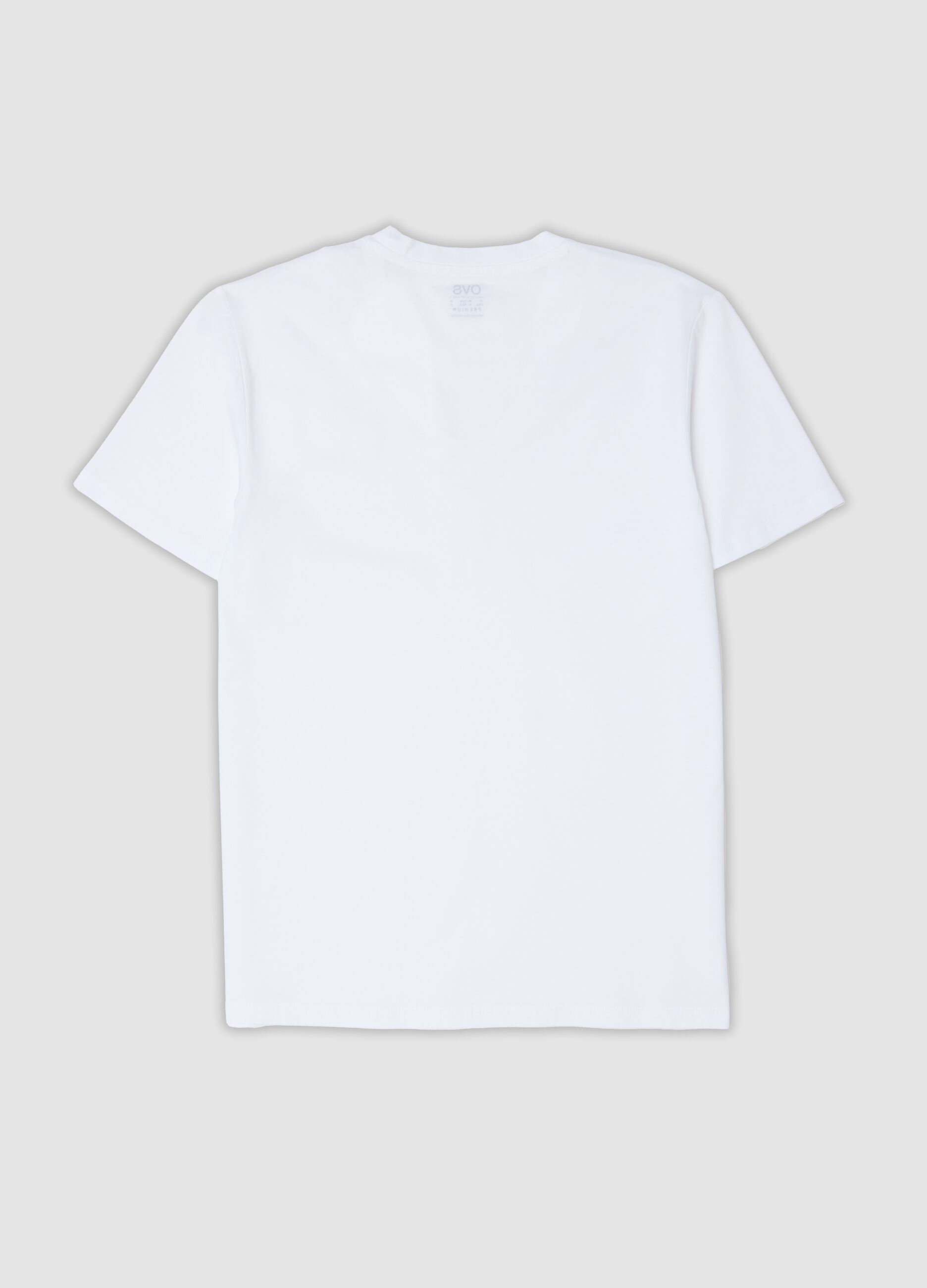 White mercerised pure cotton T-shirt with deep V-neck