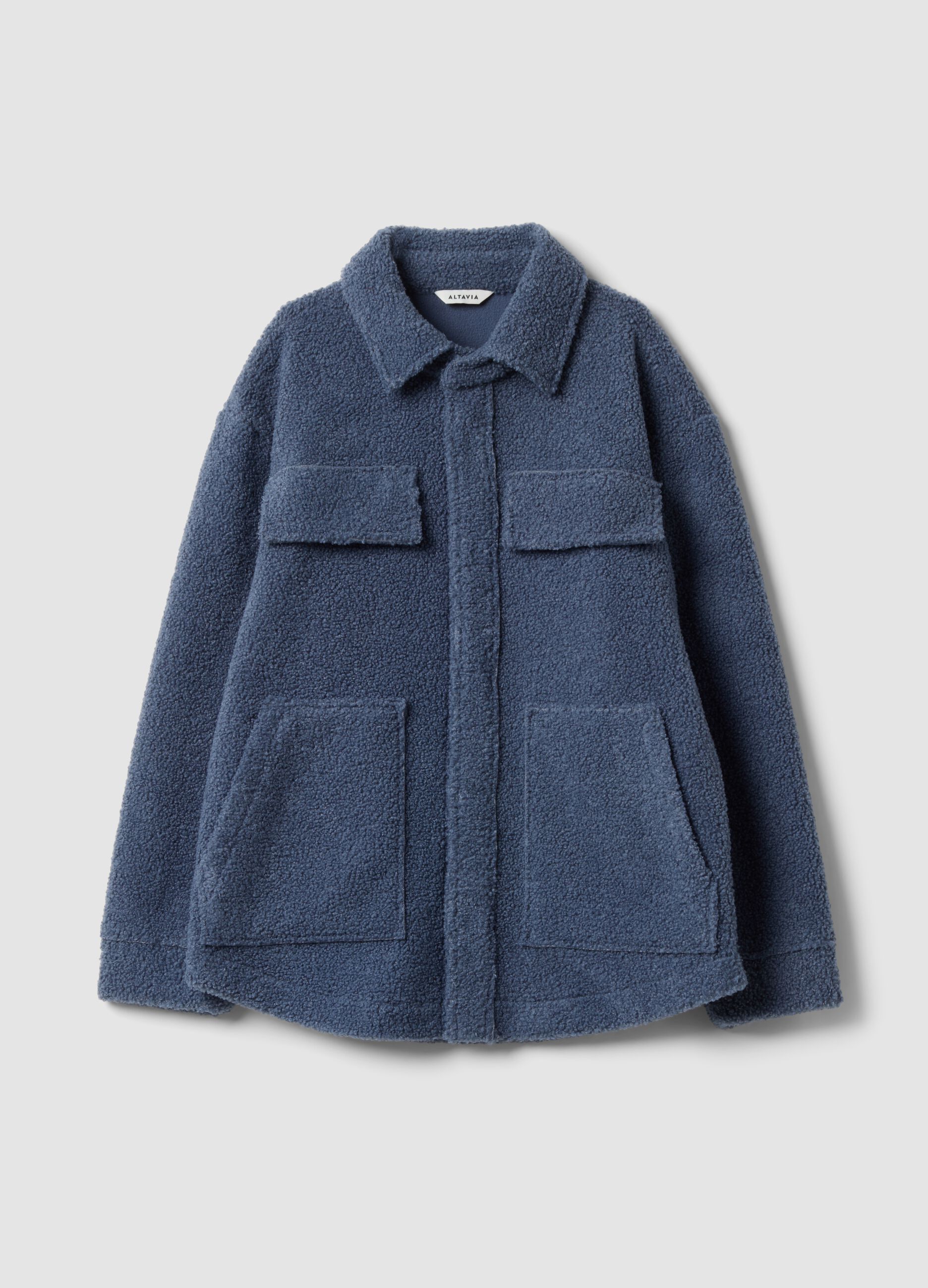 Blue sherpa shacket with buttons, relaxed fit &ndash; ALTAVIA STUDIO