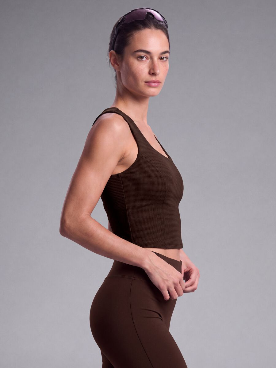 Brown cropped sports top in breathable stretch fabric ALTAVIA STUDIO_0