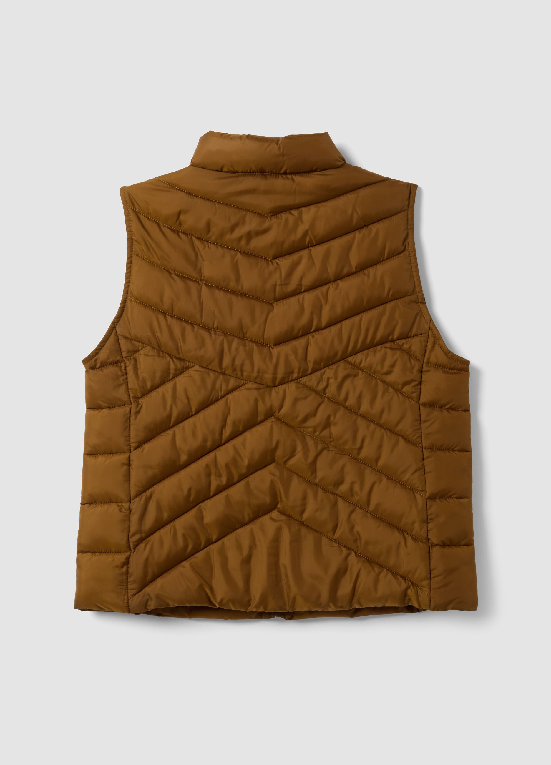 Yellow ultralight quilted gilet with zip and high neck