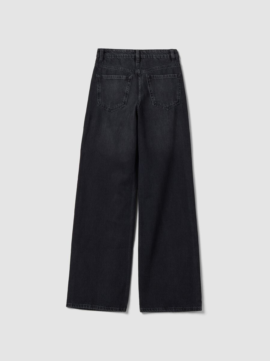 Black pure cotton wide-leg jeans with studs_6