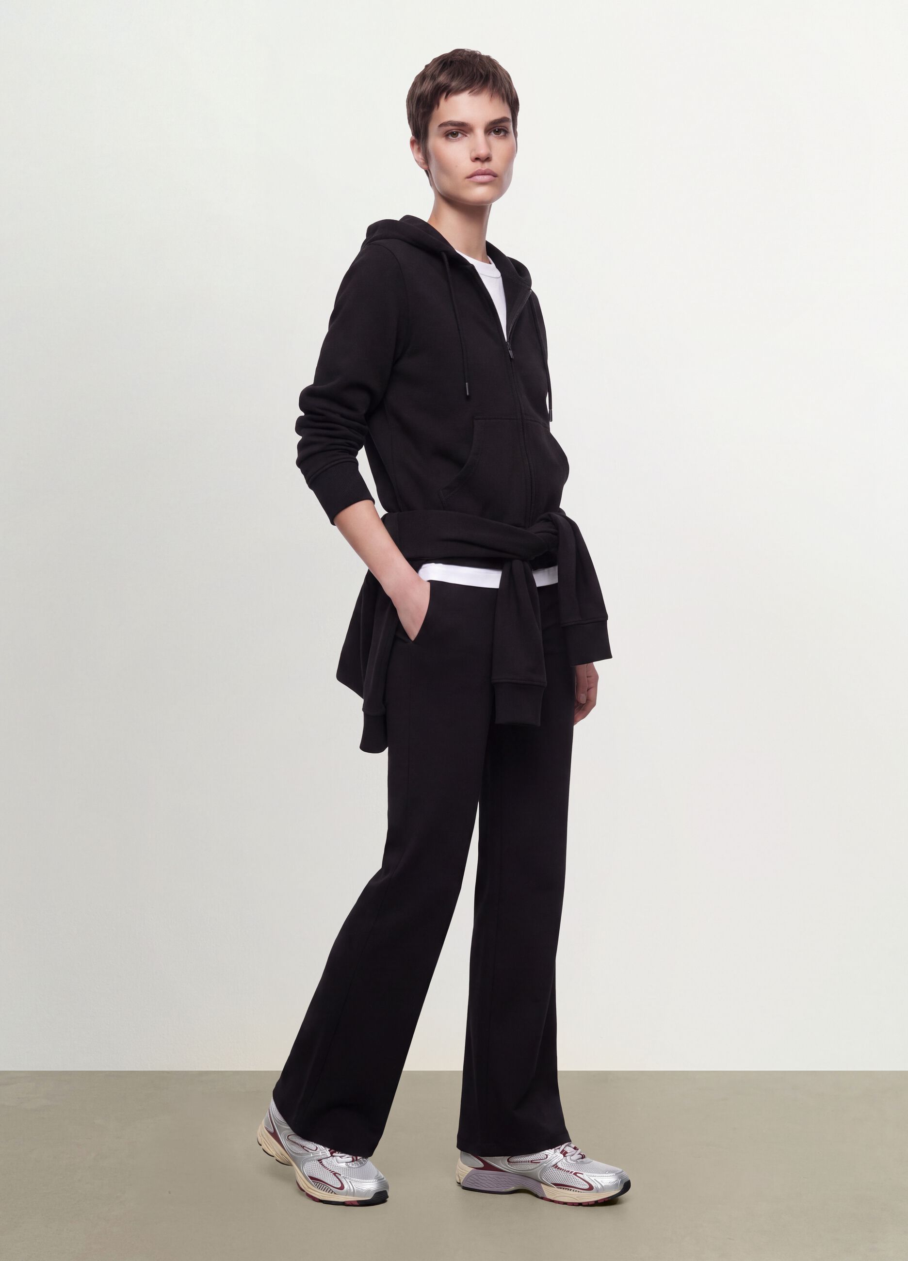Black cotton-blend hoodie, regular fit