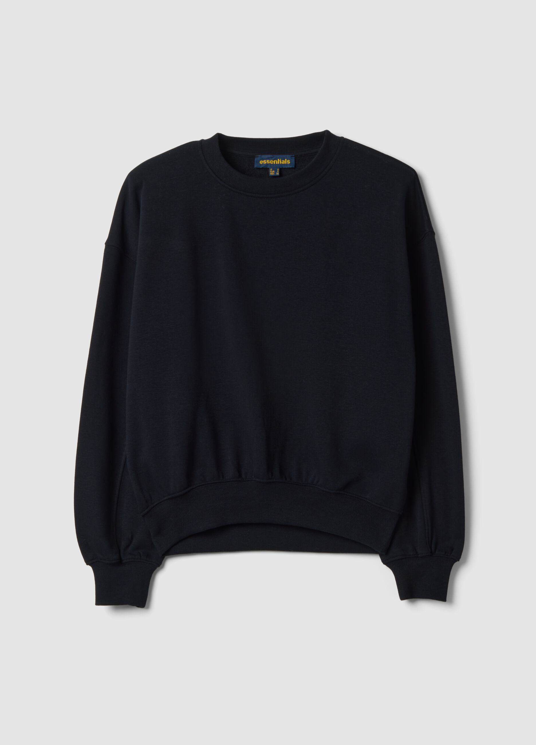 Black crew-neck sweatshirt in cotton-viscose blend fleece, regular fit