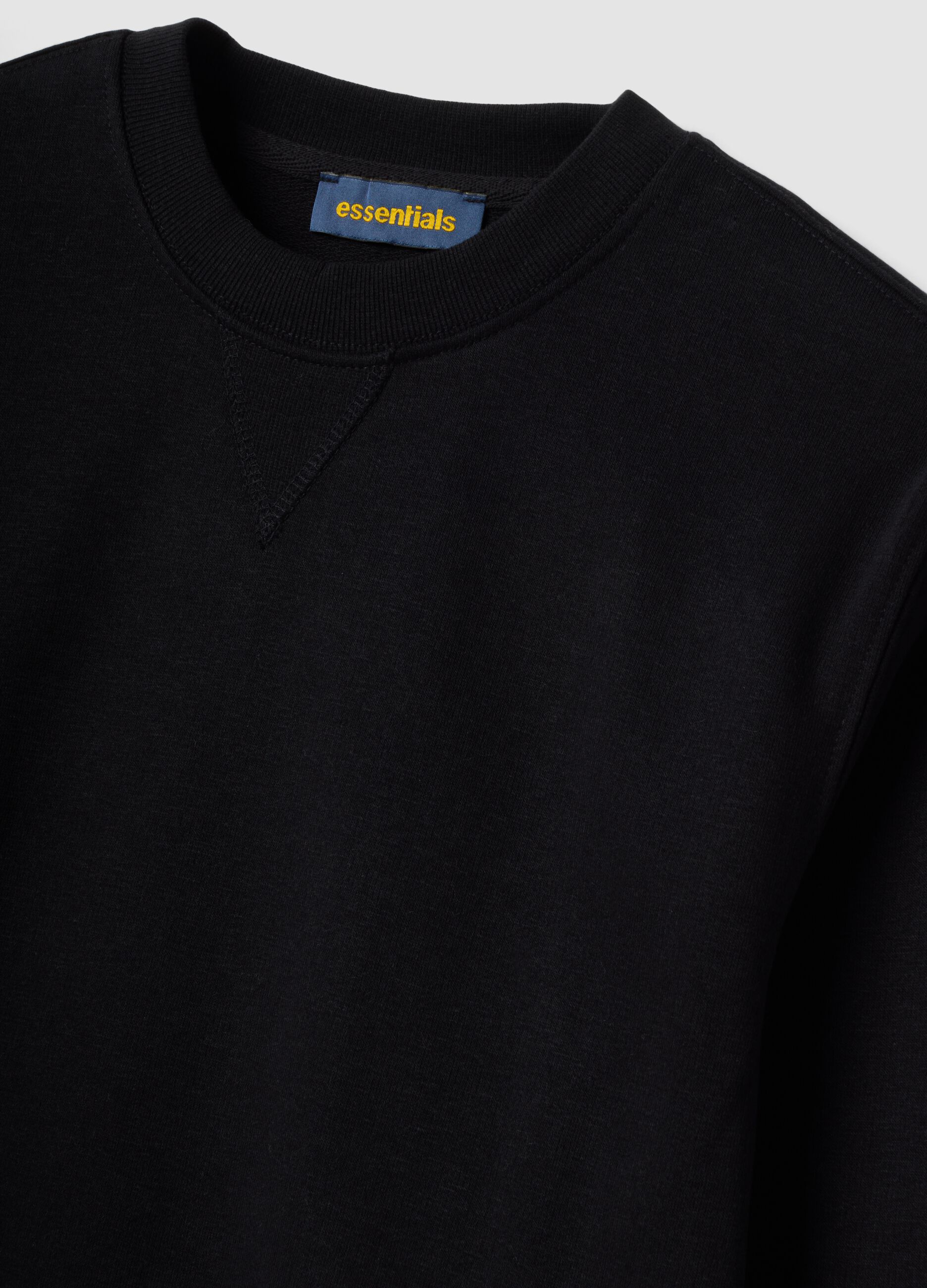 Black crew-neck cotton-blend sweatshirt, regular fit