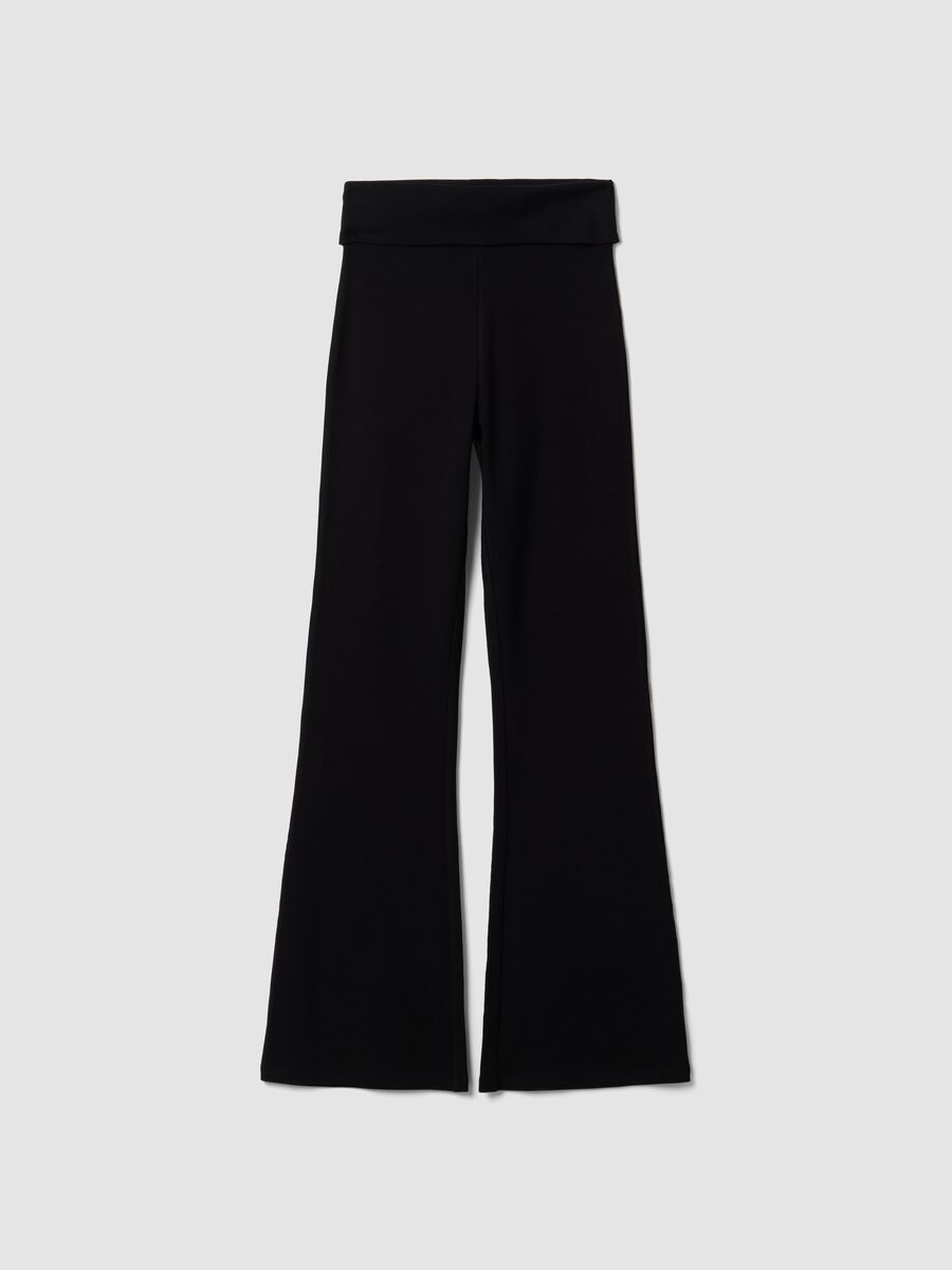 Black ribbed pure cotton flare leggings_0