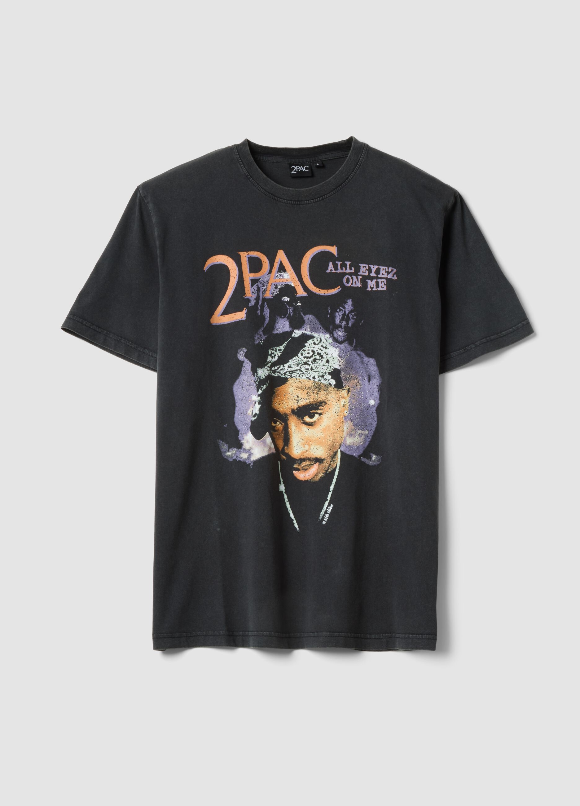 تيشيرت أسود مطبوع عليه صورة 2Pac، مصنوع من القطن الخالص، بقصة مريحة