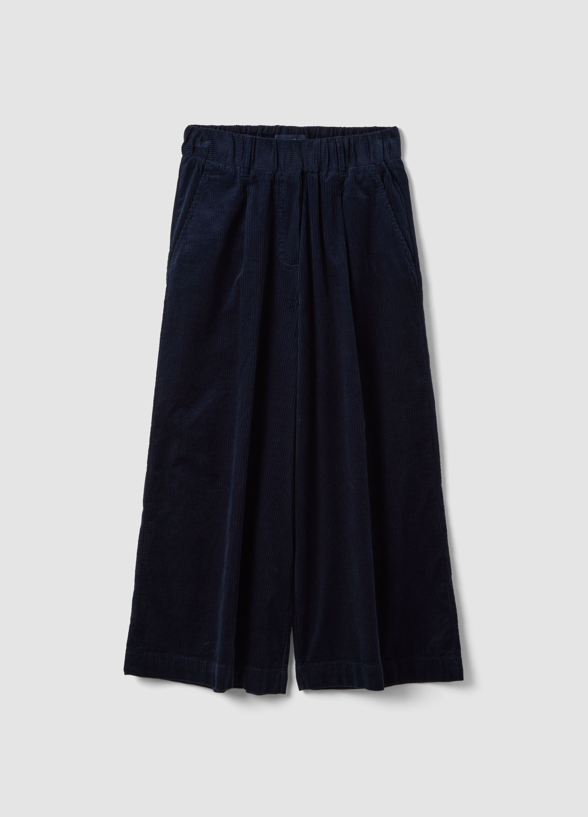 Pantaloni blu navy in puro cotone a coste regular fit