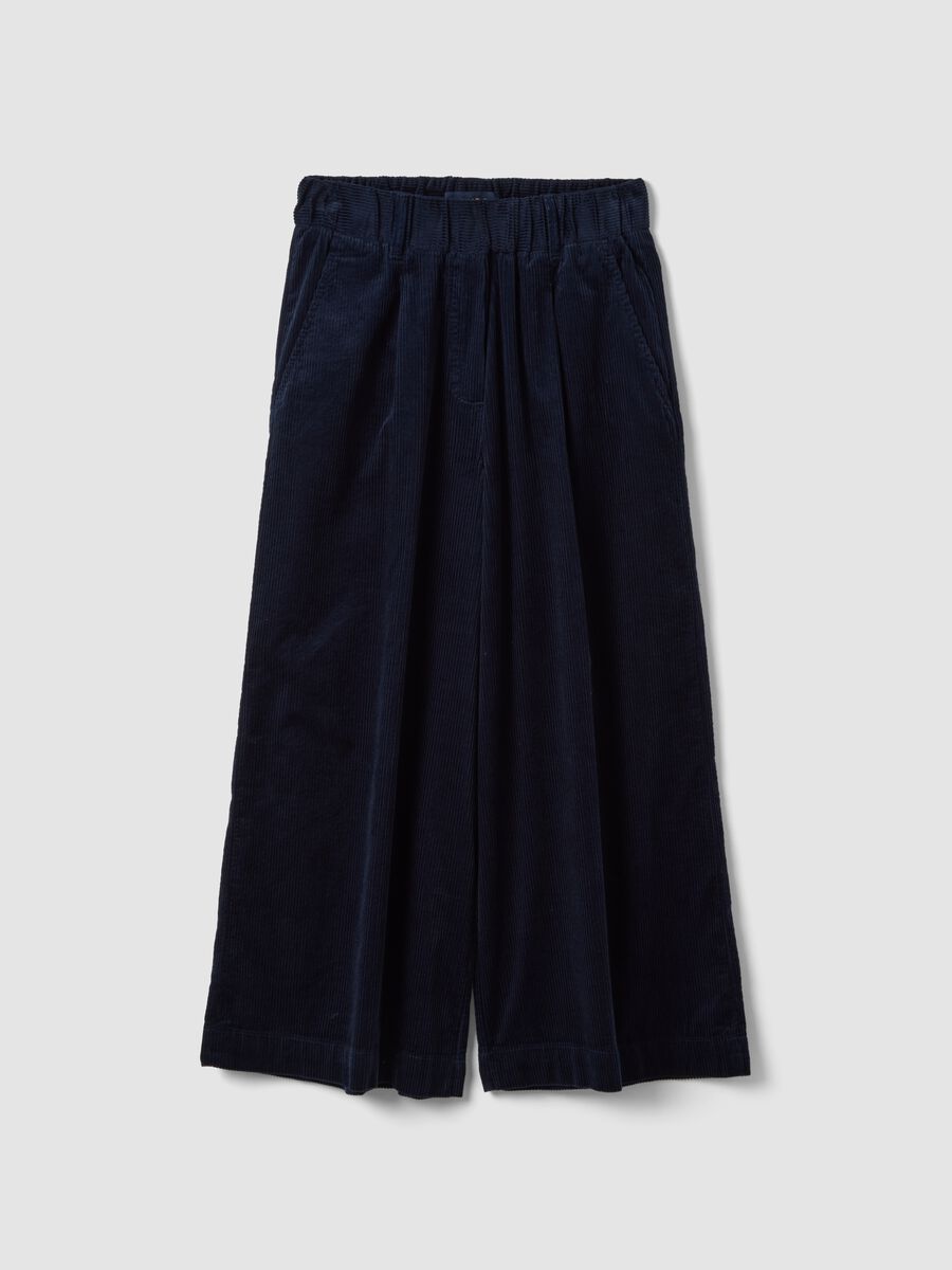 Pantaloni blu navy in puro cotone a coste regular fit_0