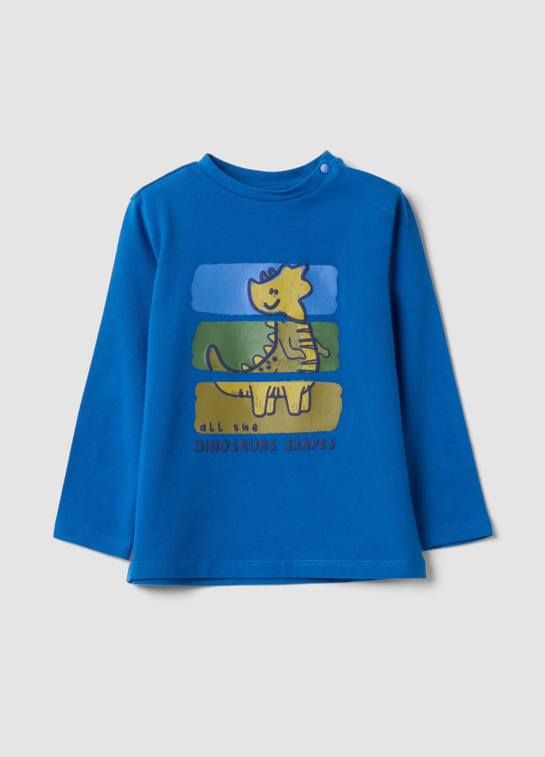 Blue long-sleeve stretch organic cotton crew-neck T-shirt