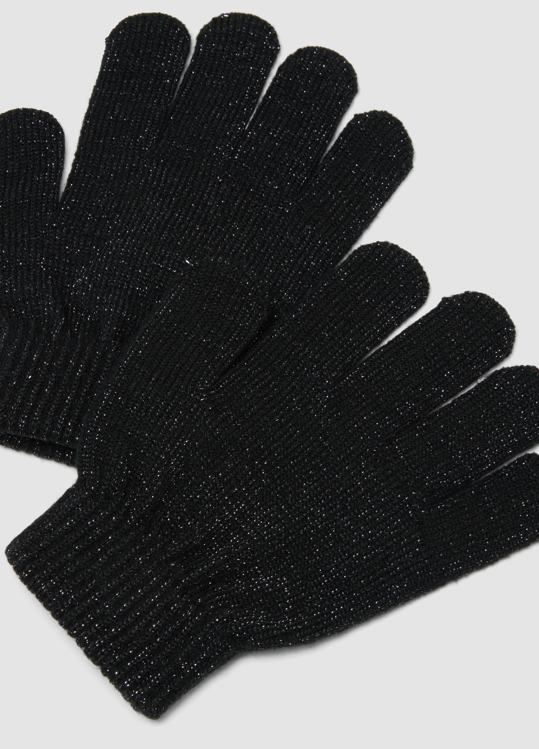 Black stretch-fabric gloves with shimmer threads