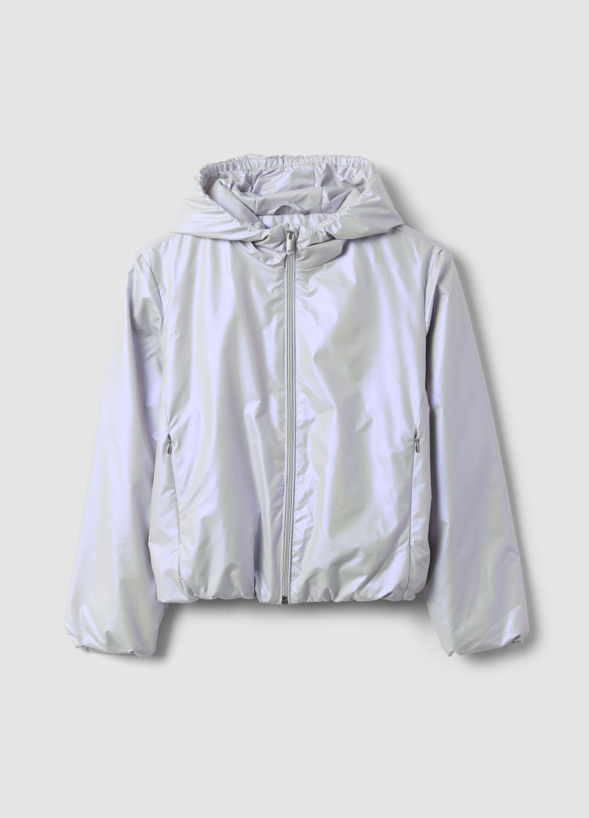 Girls&rsquo; grey hooded rain jacket with zip