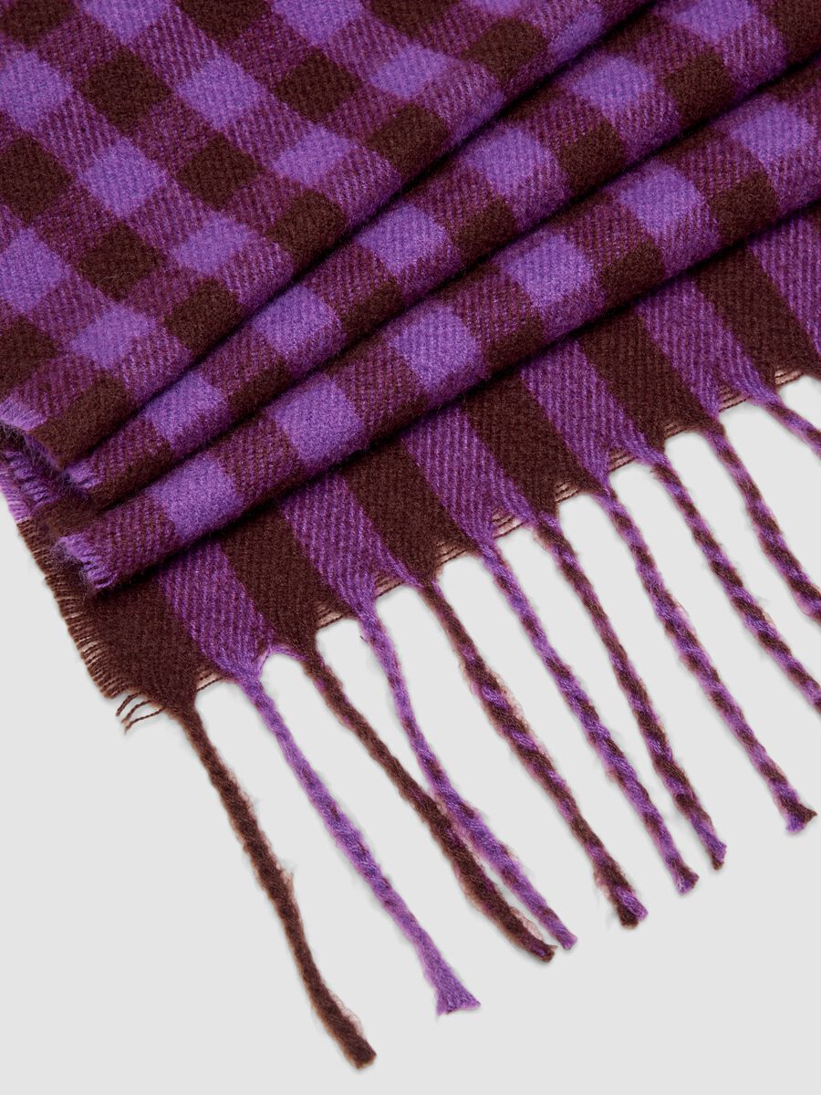 Purple checked viscose-blend scarf with fringes_2