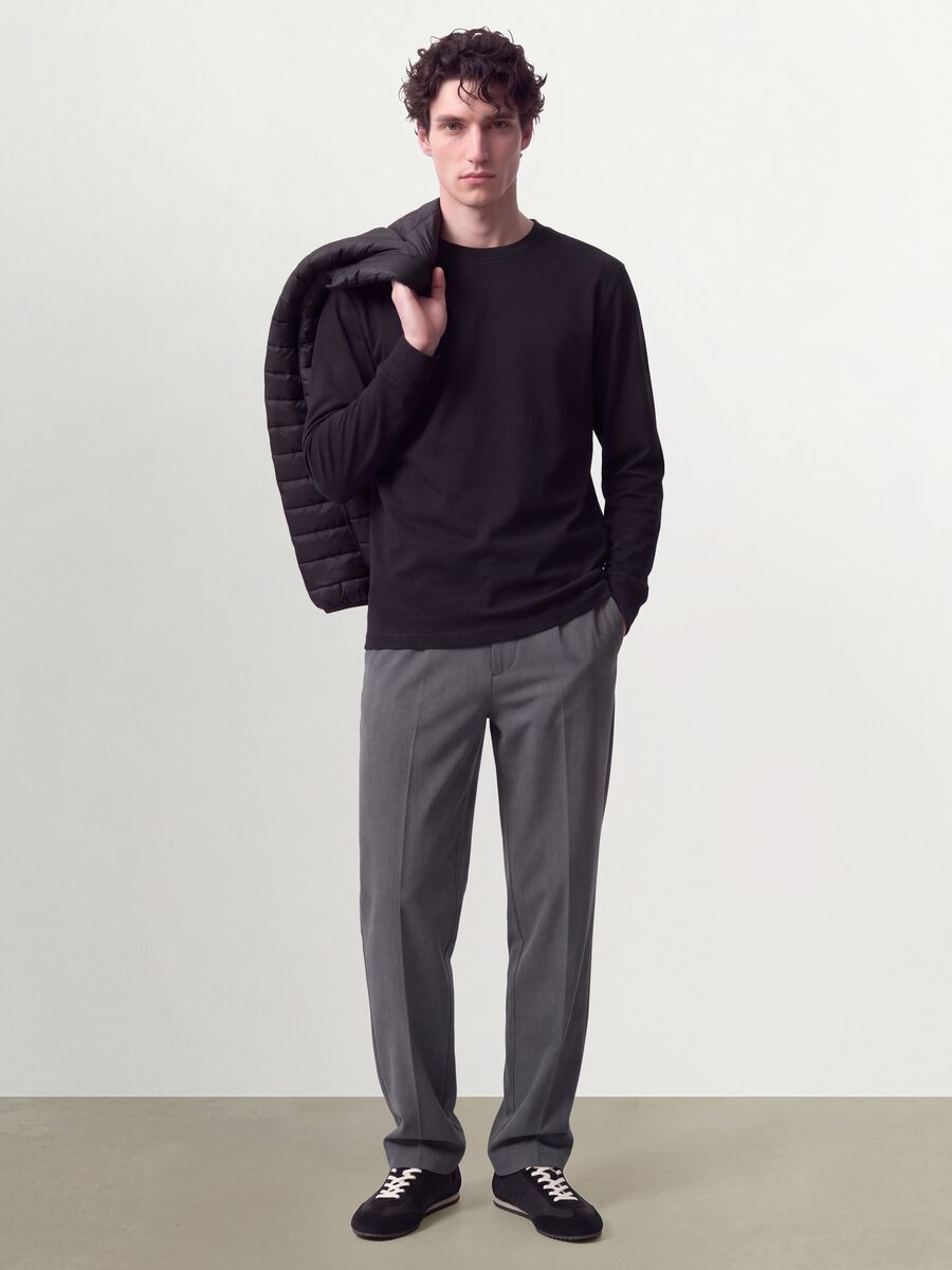 Black pure cotton long-sleeve crew-neck T-shirt, regular fit_1