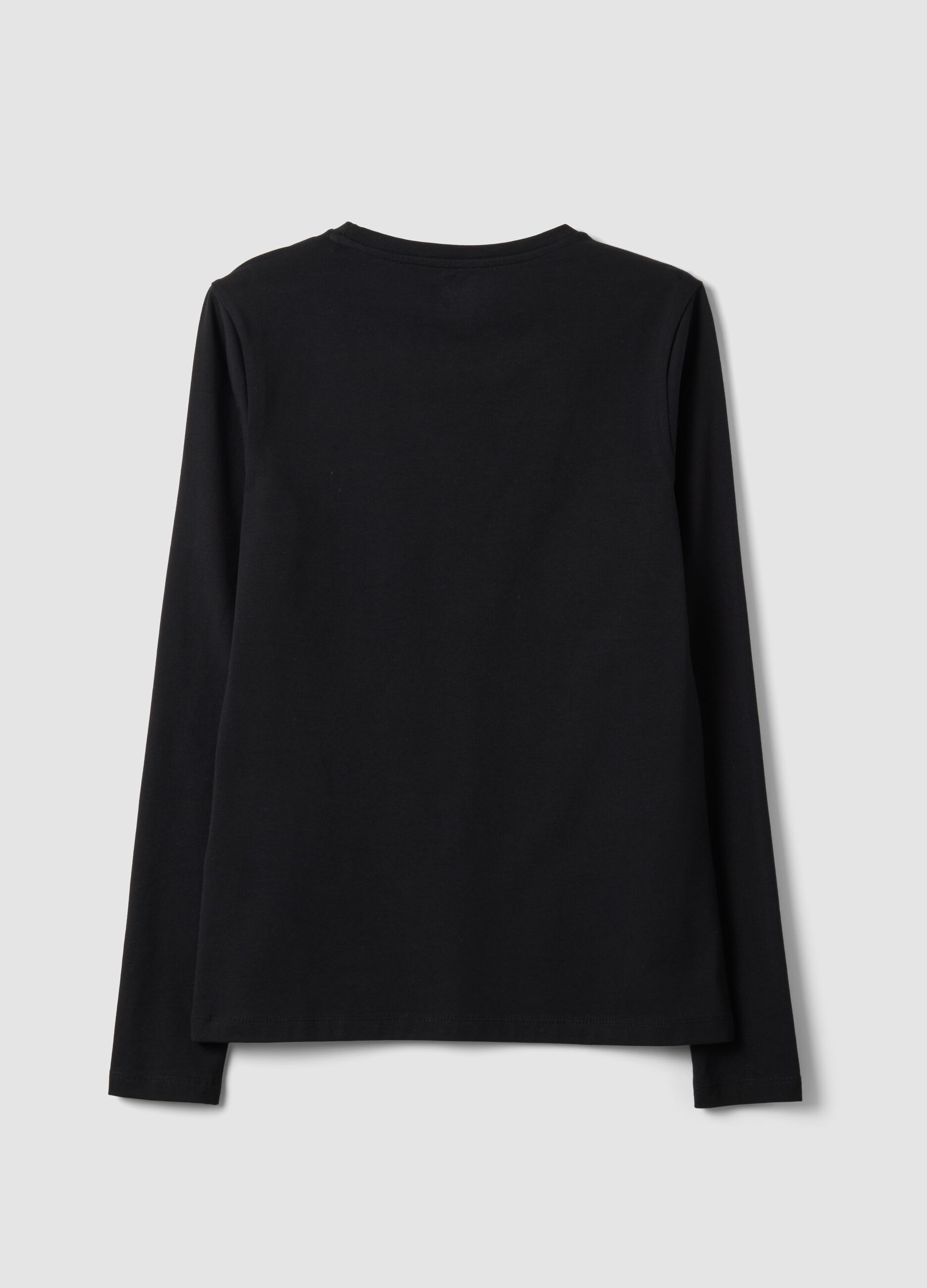 Black stretch organic cotton crew-neck top