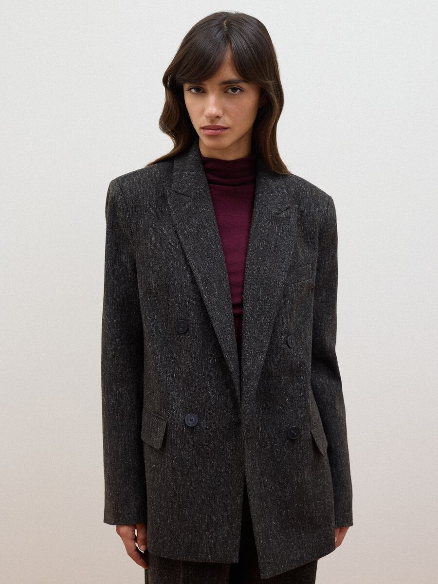 Brown wool and viscose-blend blazer_0