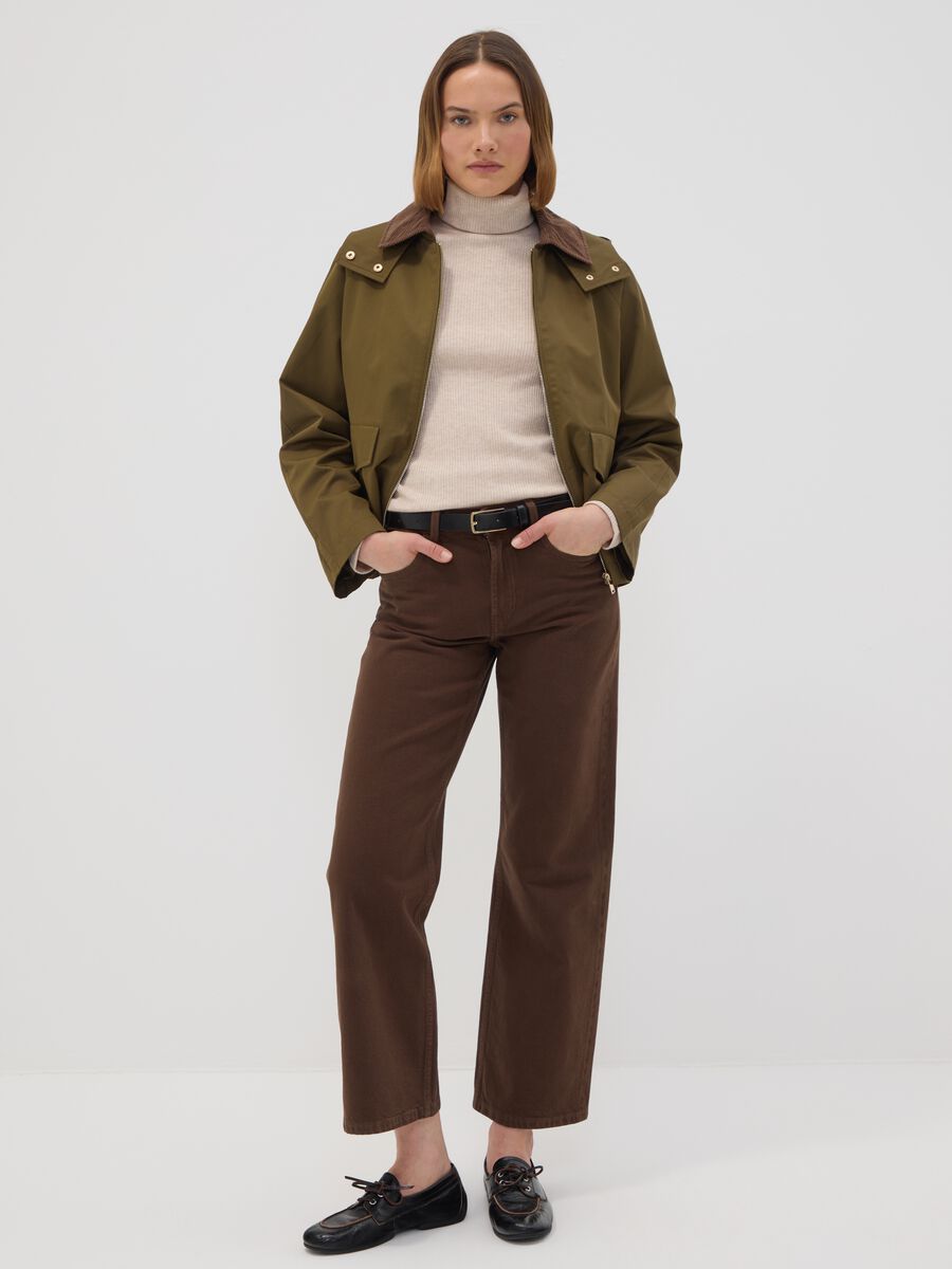 Green cotton-blend parka jacket with hood and ribbed collar_1
