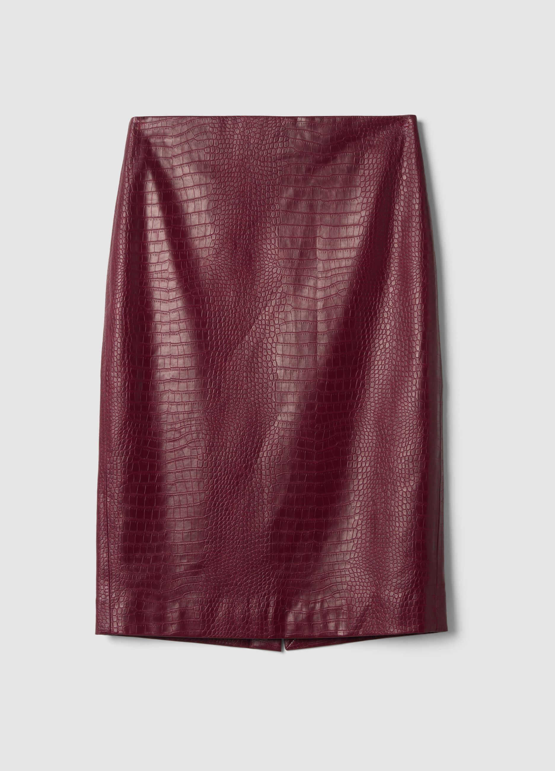 Red midi skirt in pure viscose with embossed print