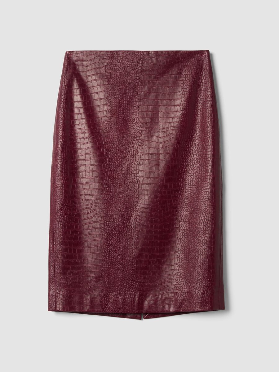 Red midi skirt in pure viscose with embossed print_4