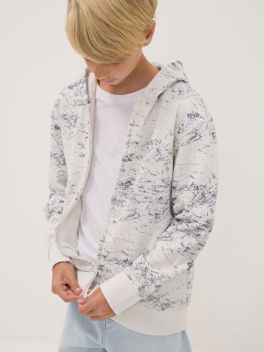 White cotton-blend hoodie sweatshirt with crew neck, oversized fit_0