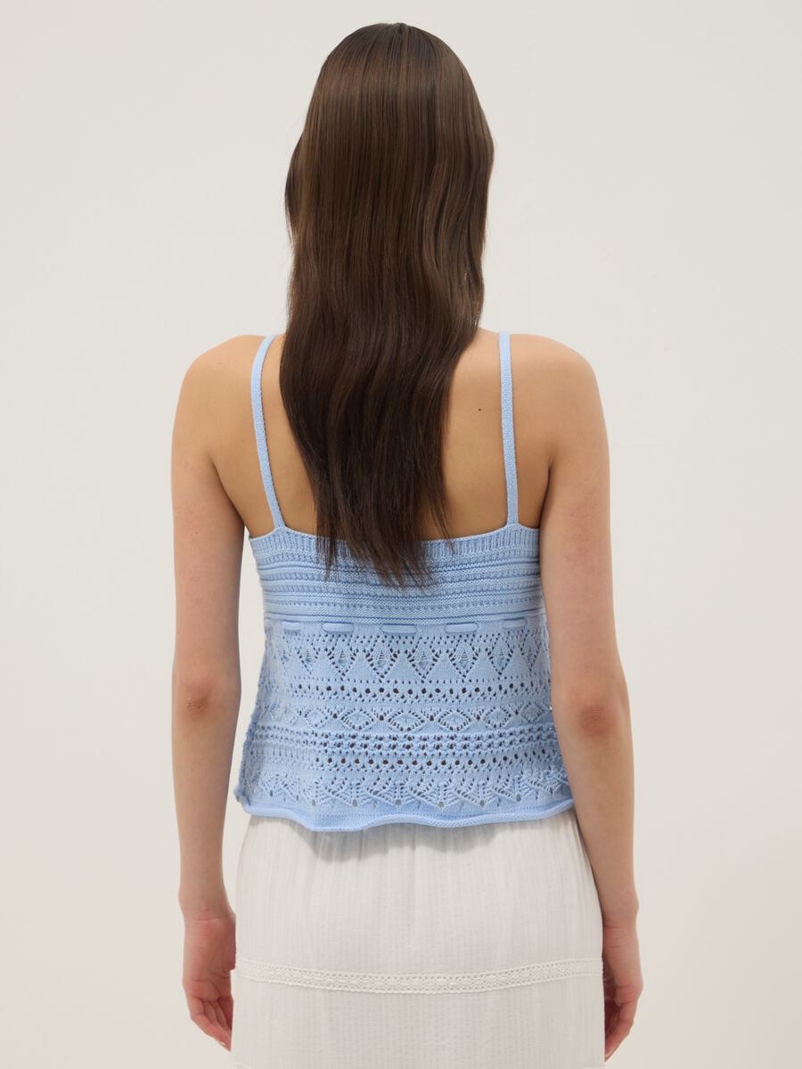Sky-blue pure cotton regular-fit top with openwork texture_3