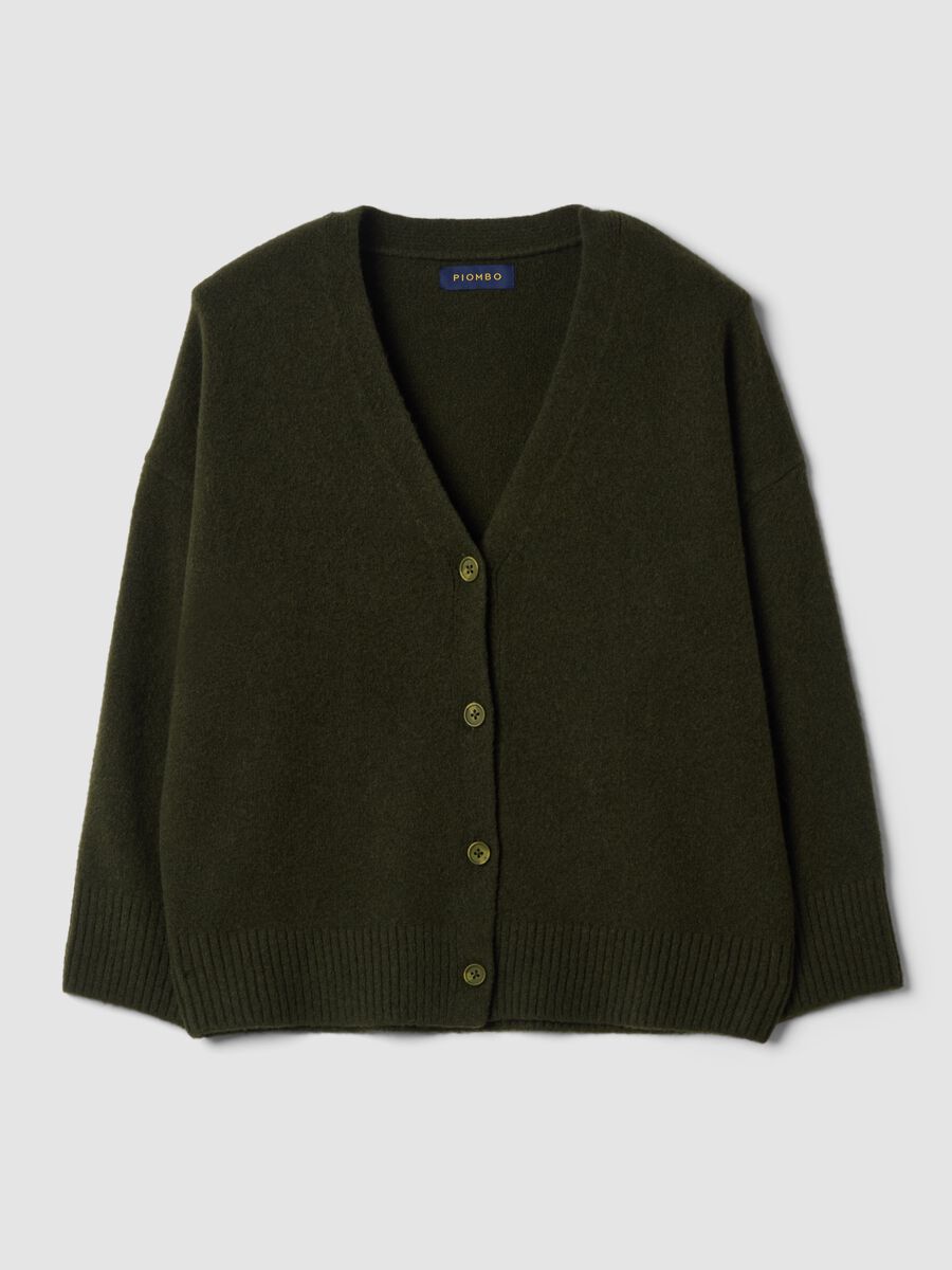 Green stretch-wool cardigan with deep V-neck_0