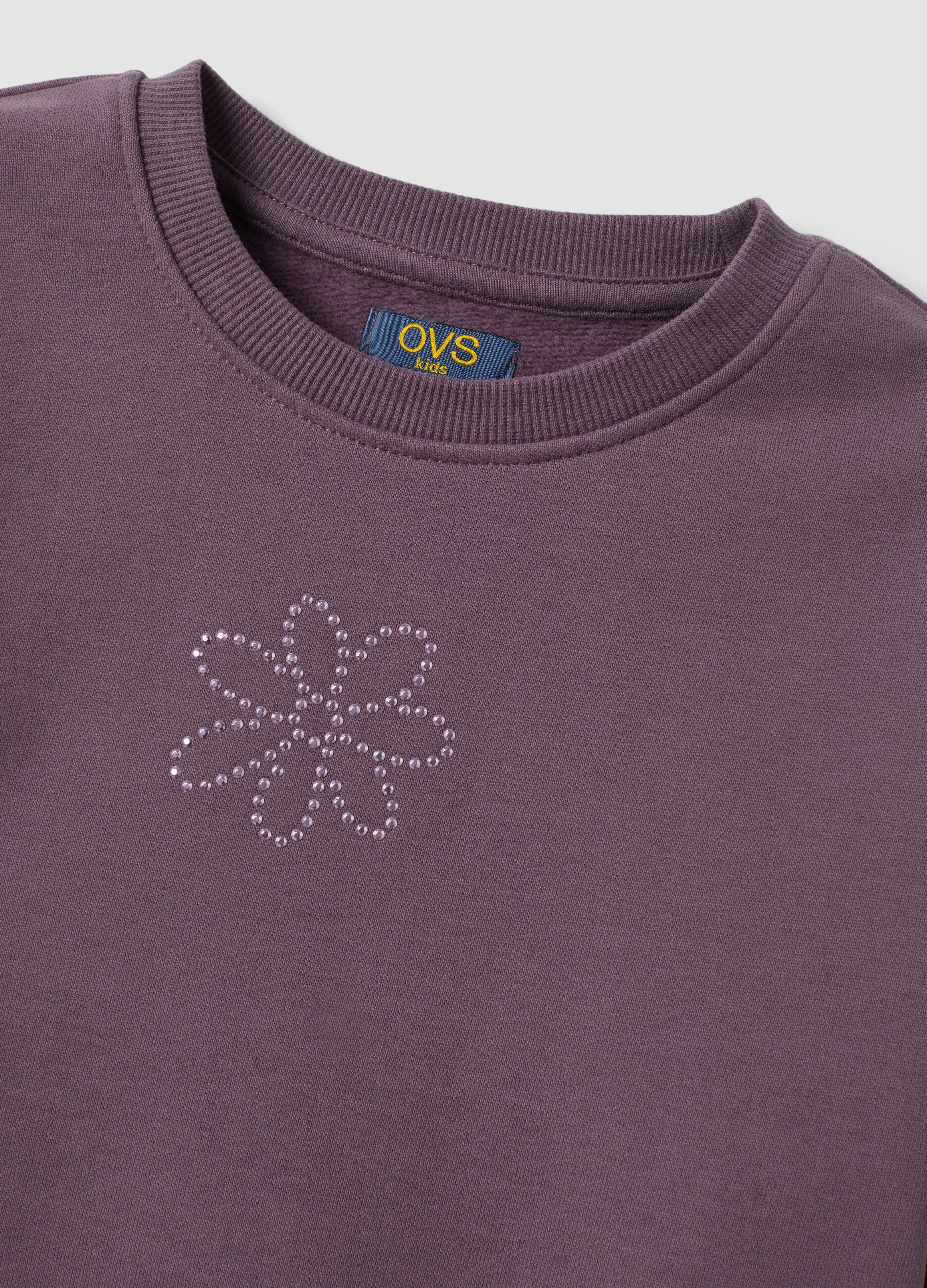 Purple crew-neck sweatshirt in pure cotton with floral print
