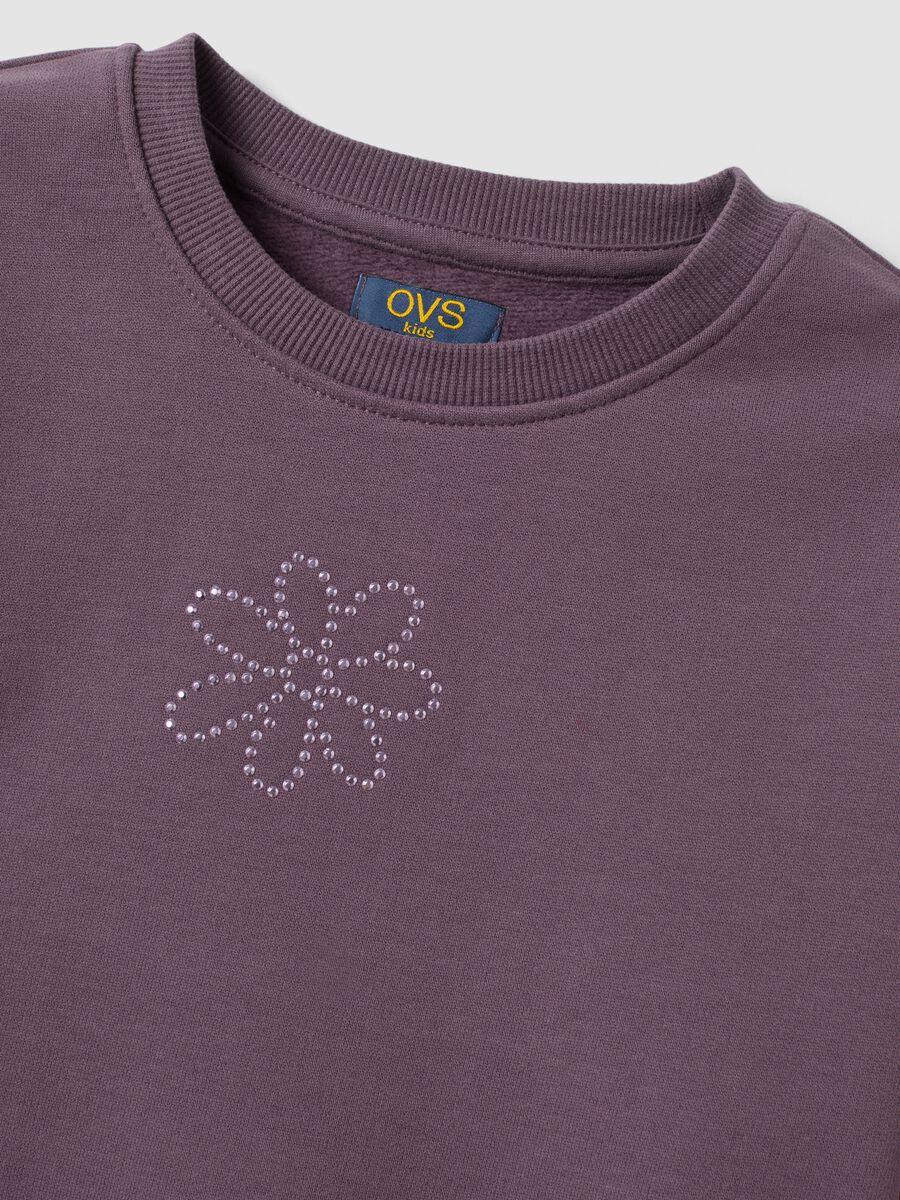 Purple crew-neck sweatshirt in pure cotton with floral print_3