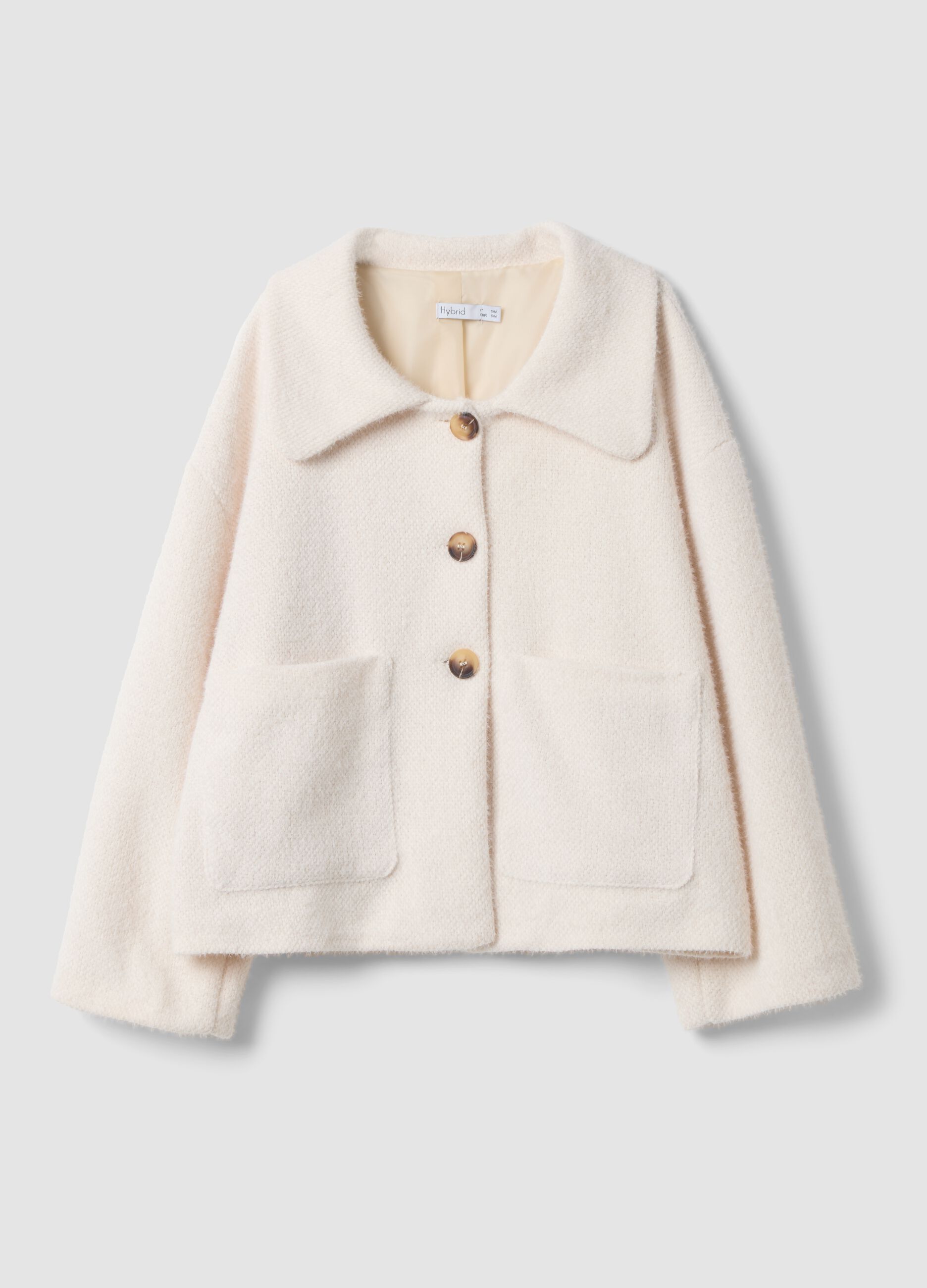 White regular-fit coat with wide collar and buttons