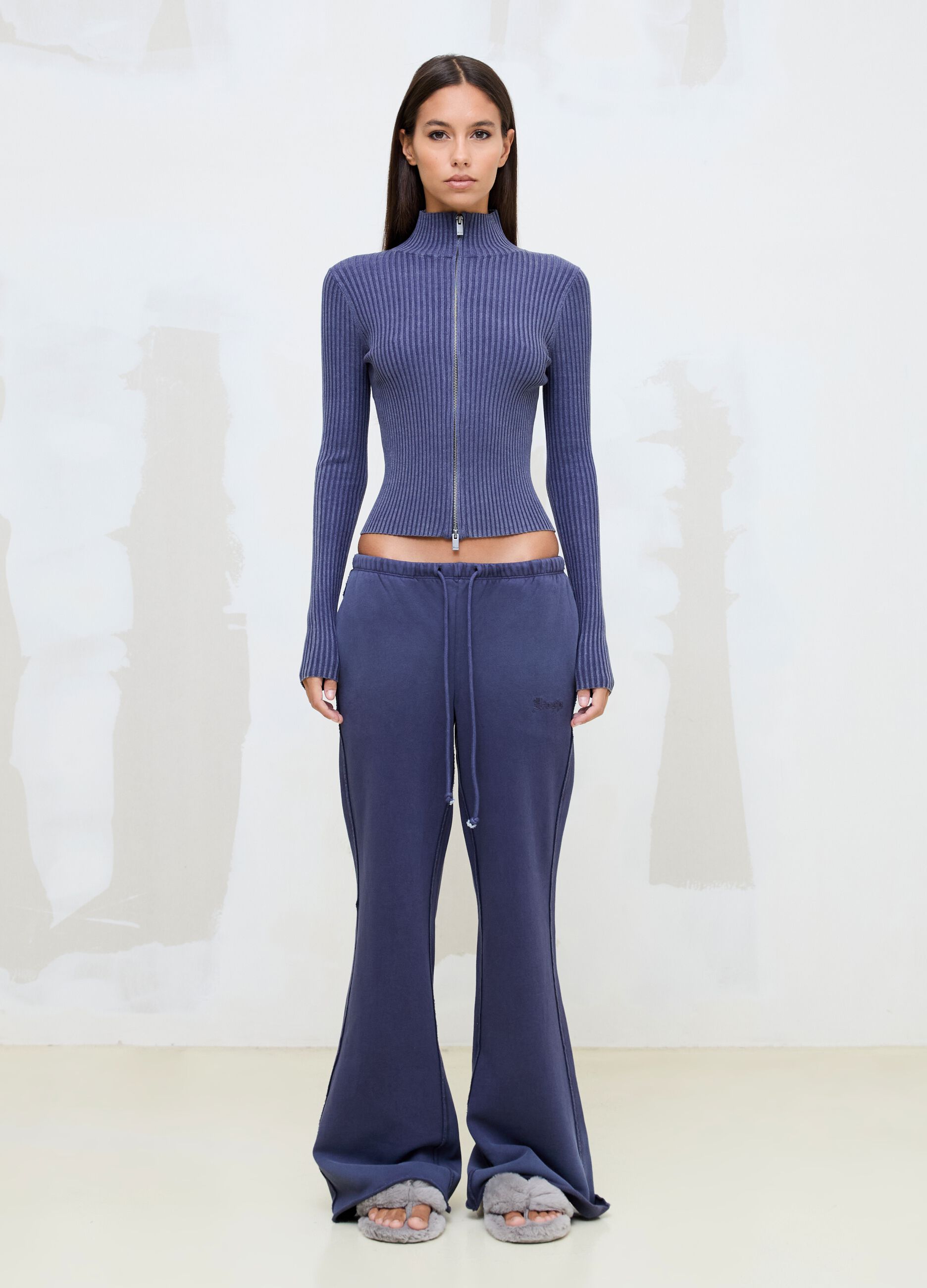 Twilight Blue Full-Zip Ribbed Knit