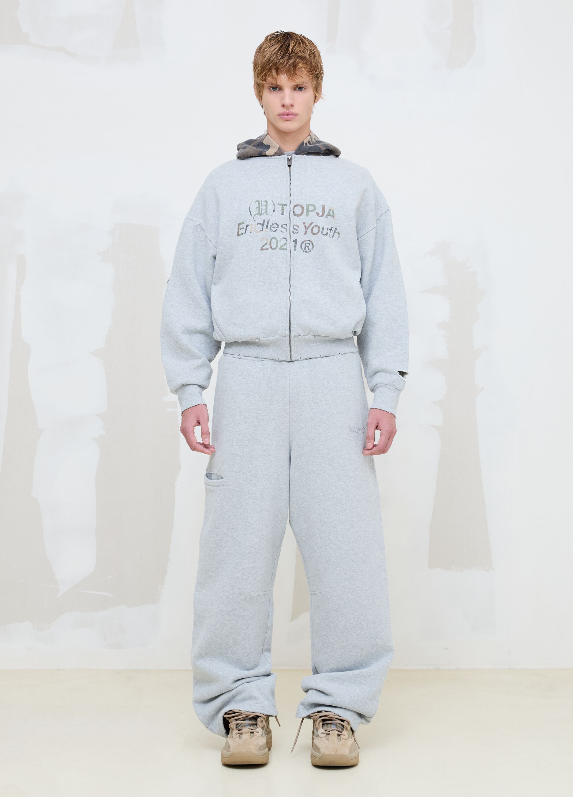 هودي بسحّاب كامل Sunfaded Grey & Camo