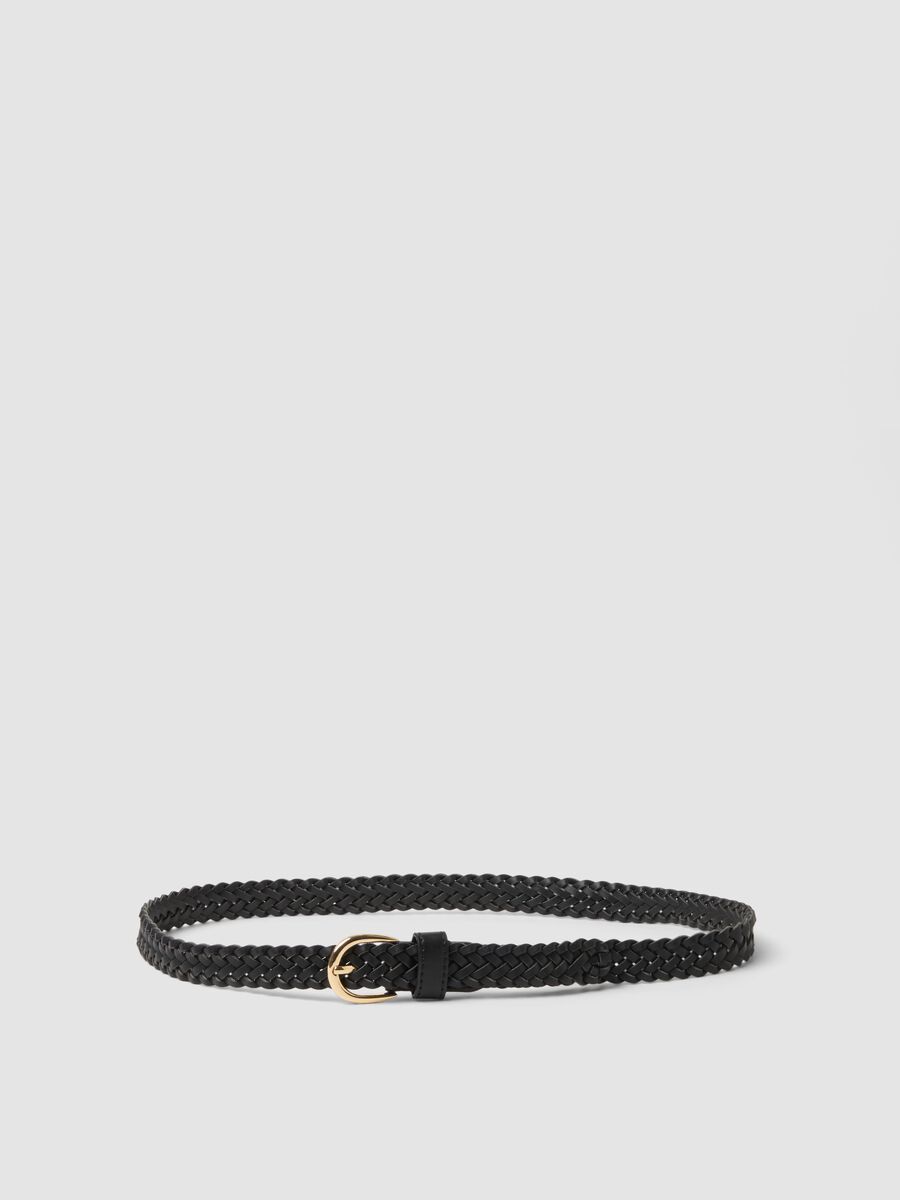 Black woven belt with gold buckle_0