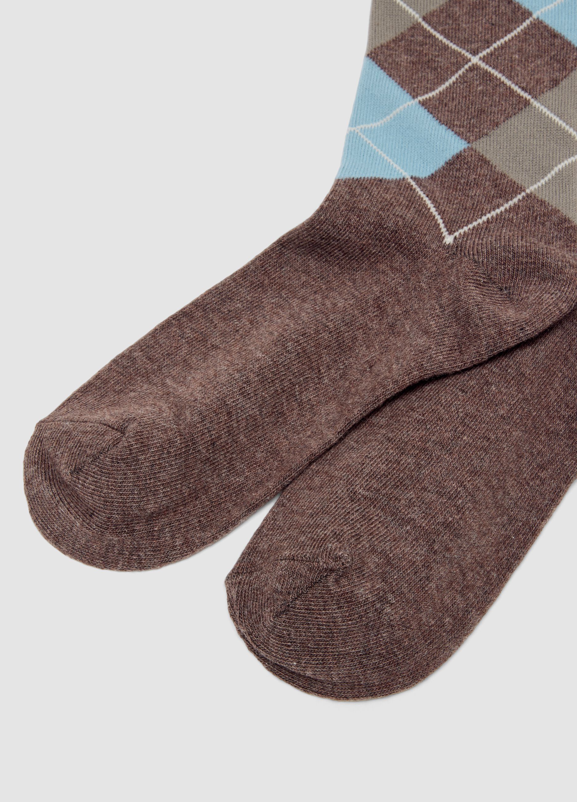 Calze marroni in cotone organico elasticizzato a rombi